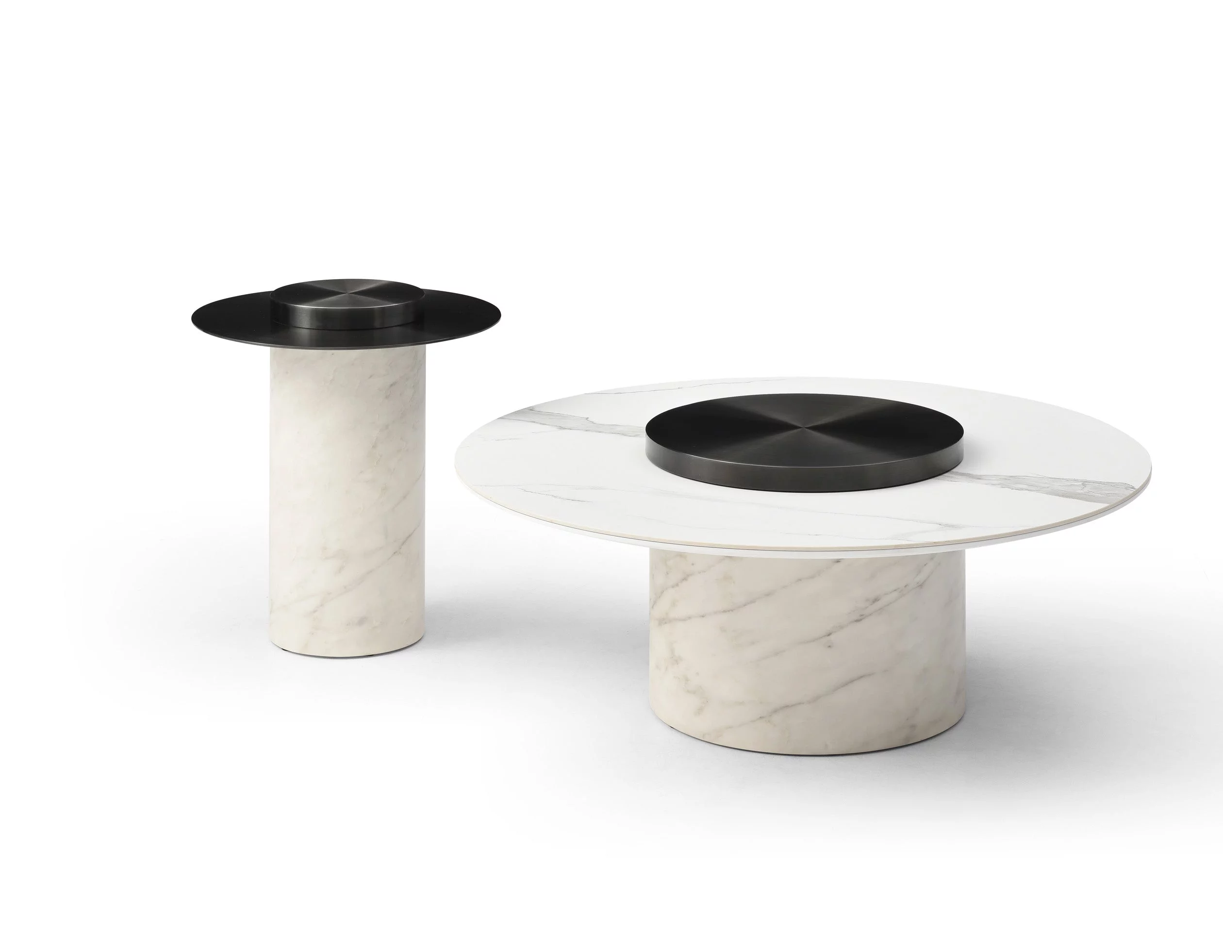 Aviana Side Table, Stainless-Steel Top, Wood With Marble Paper Base