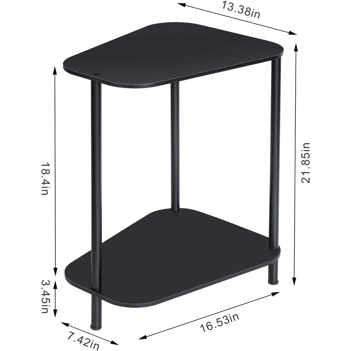 Small End Tables Living Room Set of 2 Trapezoid - Black