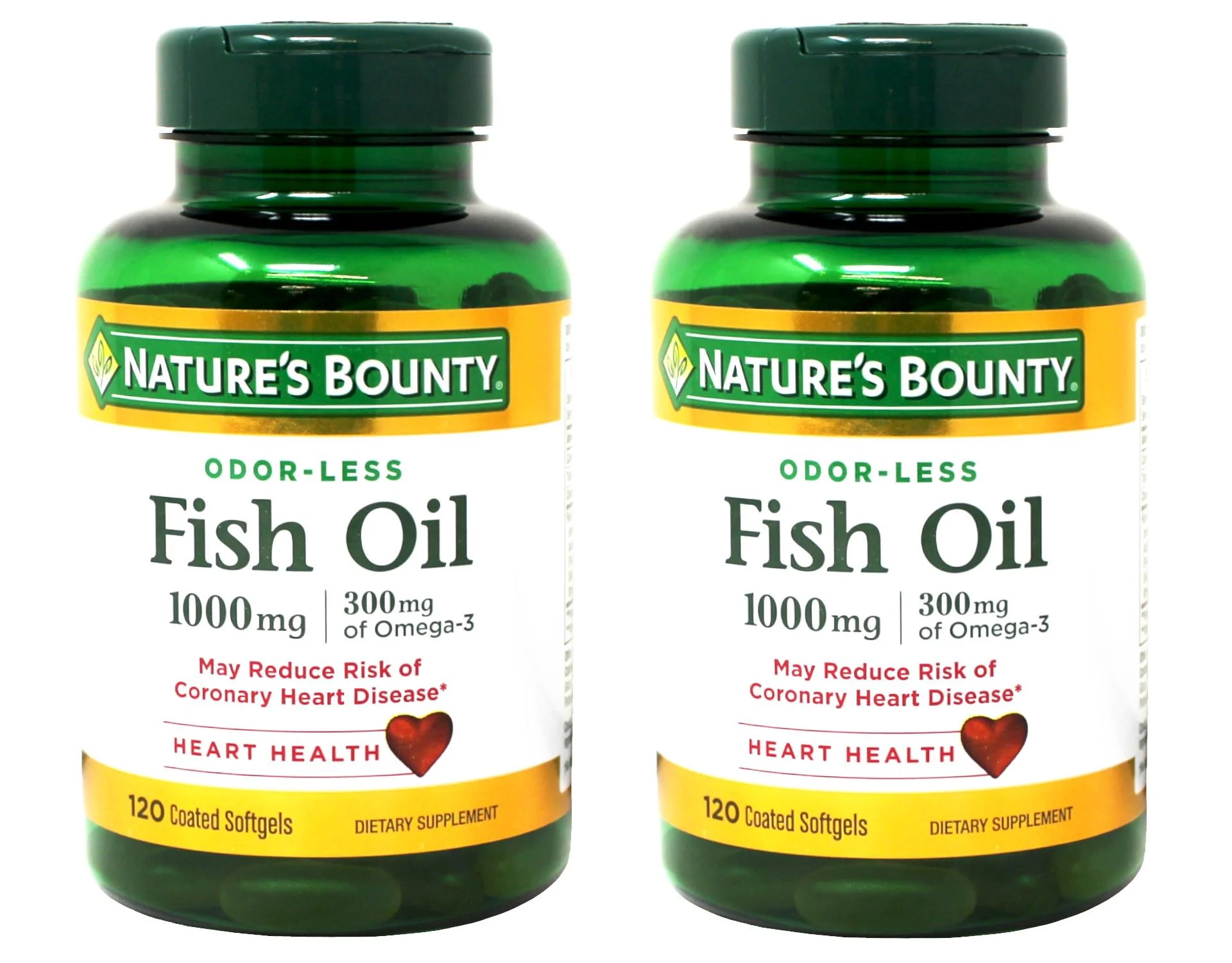 Natures Bounty Odorless Fish Oil 1000 mg with 300 mg of Omega 3 Supplement Softgels, 120 Ea, 2 Pack
