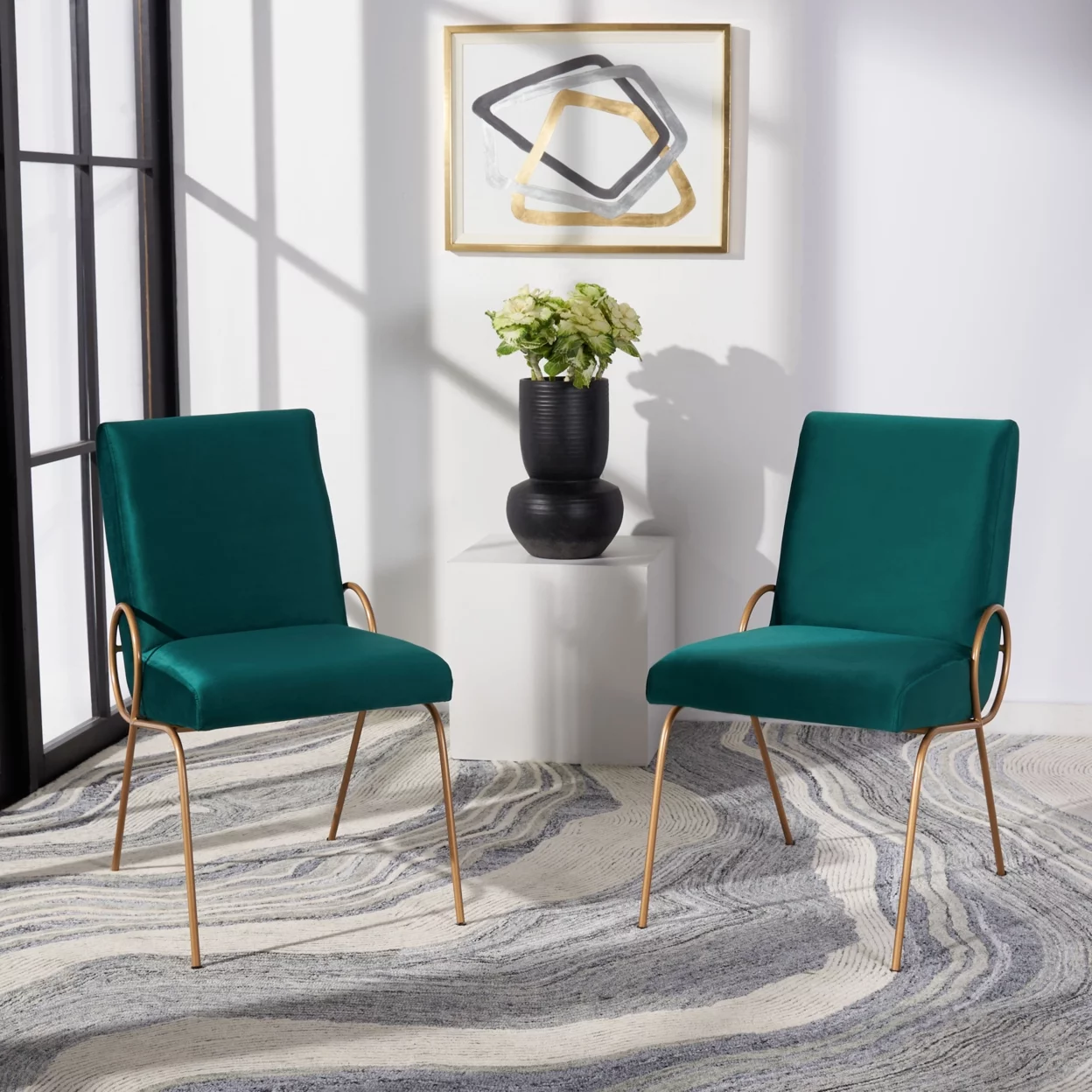 SAFAVIEH Fanlia Modern Glam Accent Side Chair, Emerald, Set of 2