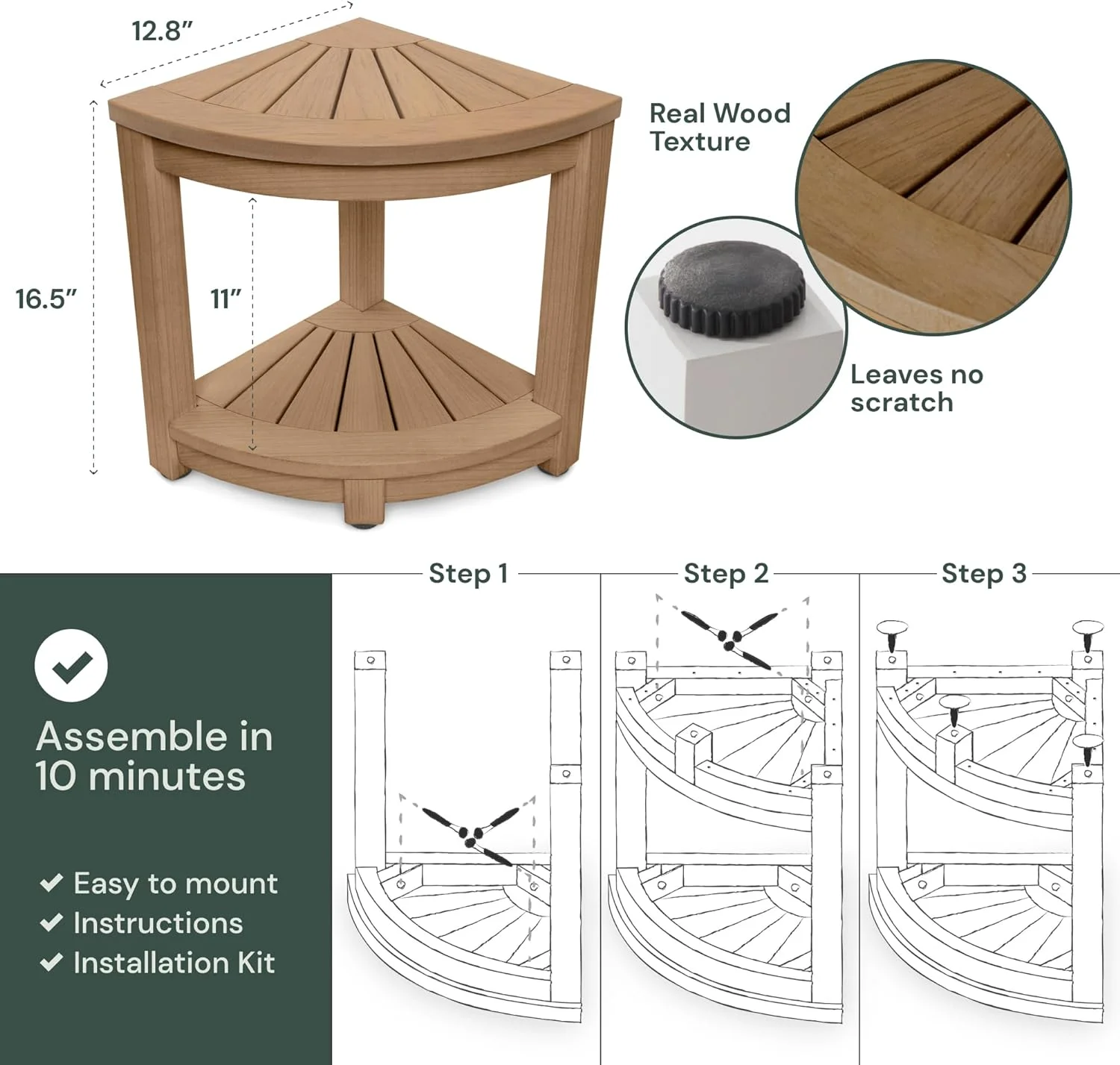 Corner Shower Stool - Waterproof Heavy Duty Shower Bench for Shaving Legs & Inside Shower Use - Sturdy Bathseat for Relaxation - Shower Shelf & Seat - Indoor & Outdoor Easy Assemble
