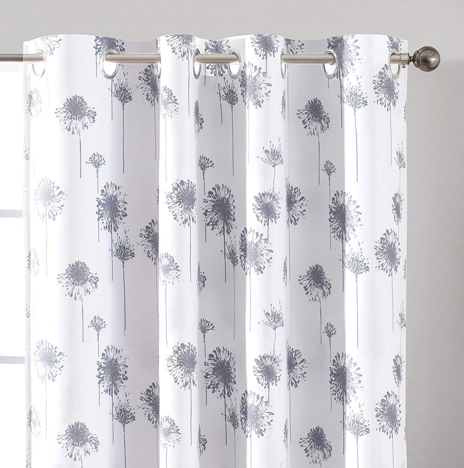 DriftAway Dandelion Floral Flower Lined Thermal Insulated Energy Saving Window Curtain for Living Room/Bedroom/ Kitchen/Kids, 2 Layer, Rod Pocket, 52