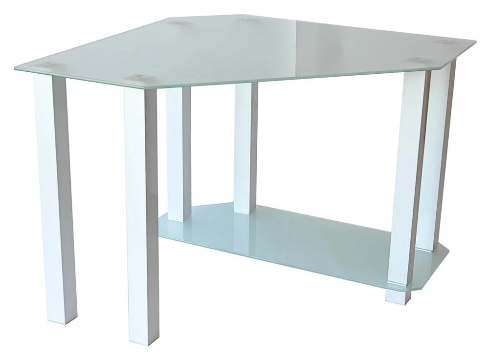 RTA Home & Office  Frosted Tempered Glass Gloss White Corner Computer Desk