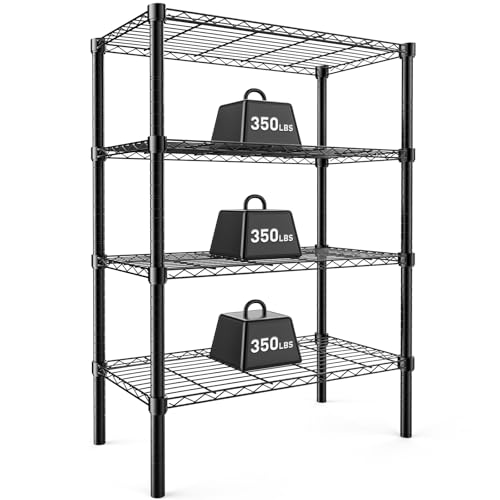 DUMOS 4 Tier Metal Wire Rack Shelf Heavy Duty Standing Shelves Adjustable Steel Closet Shelving Unit Organizers and Storage for Kitchen Bathroom Pantry Office, 13.78