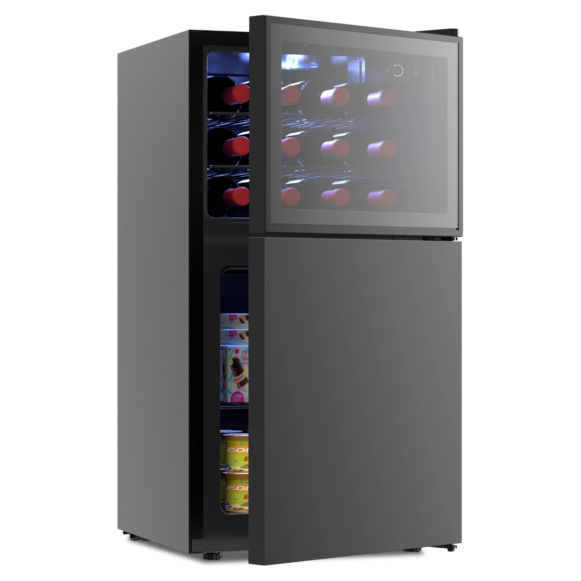 Northair 2-Door Wine Cooler and Freezer - 12 Bottle Wine Capacity and 1.3 Cubic Feet Freezer Capacity, Dual Zone Temperature Control, Perfect for Home or Office