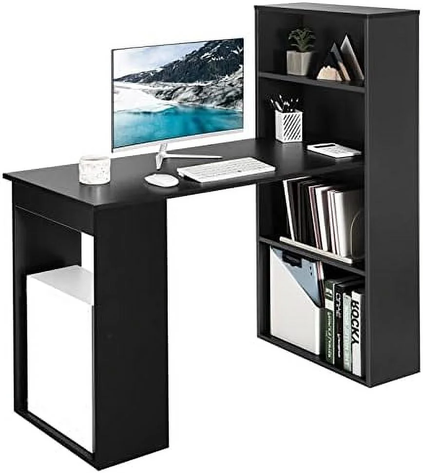 KHBIULIFE White Computer Desk w/Bookshelf   Office Desk w/ Shelves & CPU Stand  Space-Saving Design  Compact Corner Computer Workstation for Small Spaces