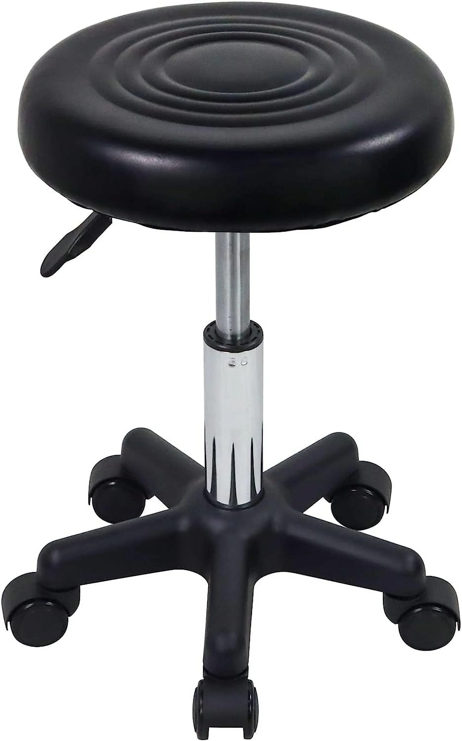FURWOO Round Swivel Stool with Wheels PU Leahter Rolling Stool Height Adjustable Stool for Spa Salon Massage Black
