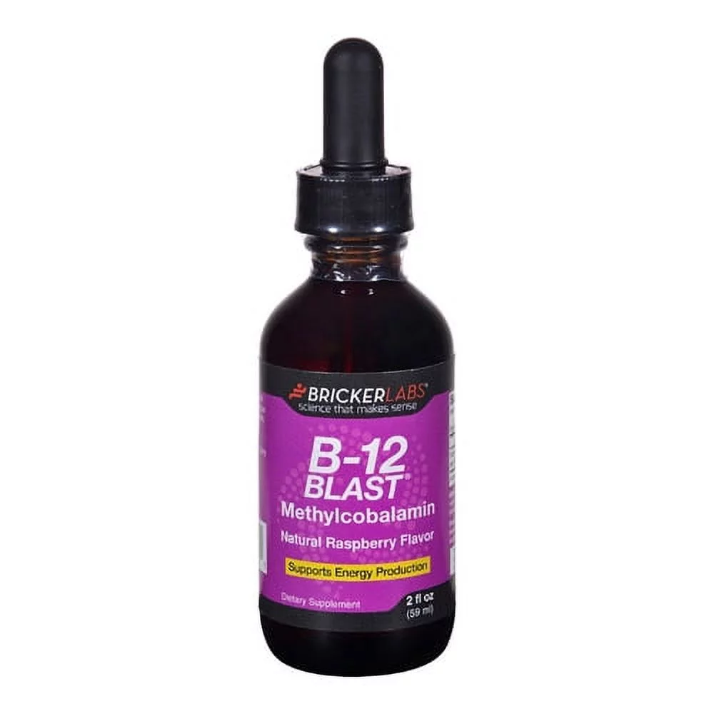 Bricker Labs B-12 Blast Methylcobalamin Vitamins, Natural Raspberry, 2 Oz, 6 Pack