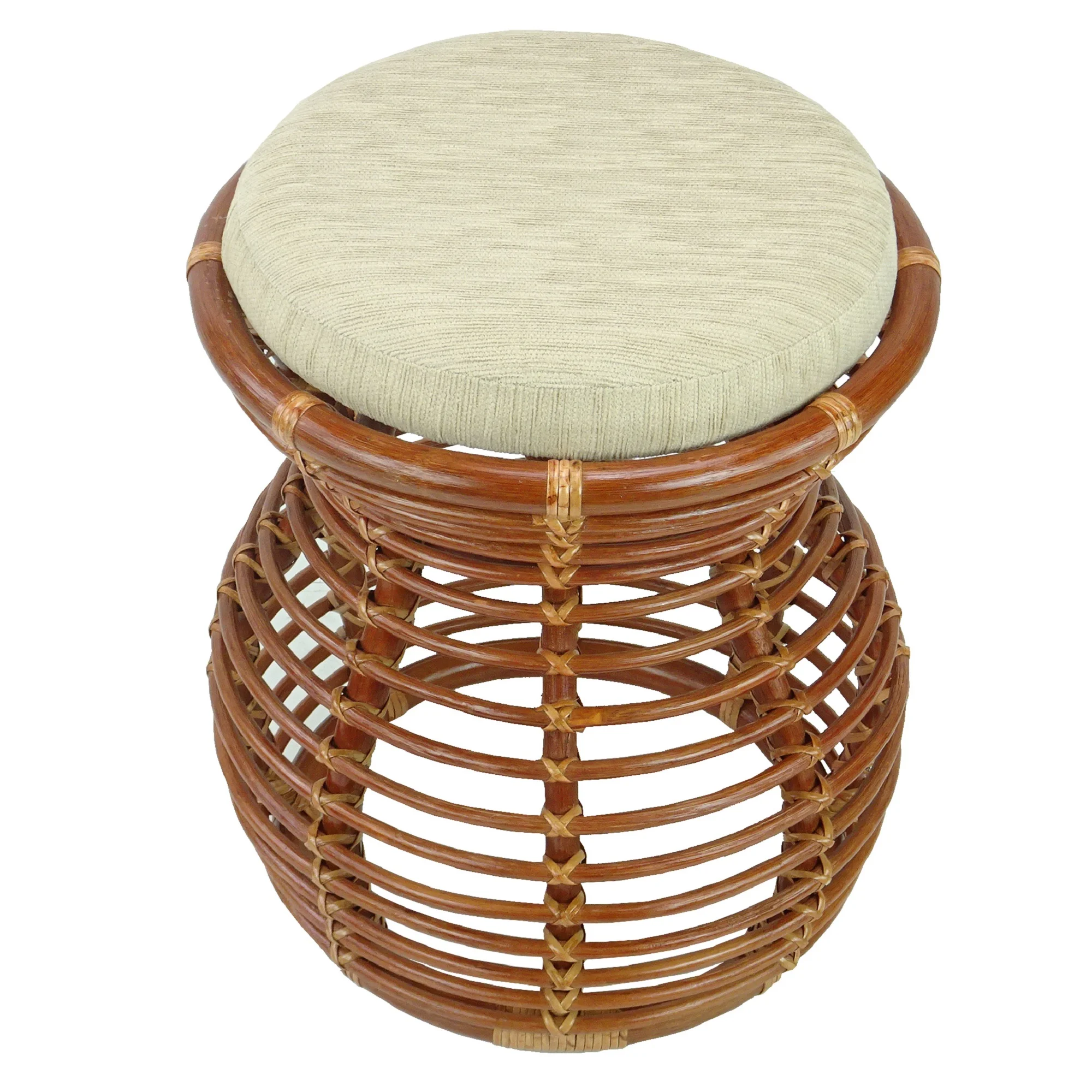 Wickerix Milan Handmade Natural Rattan Wicker Ottoman Stool Vanity Bedroom Fully Assembled, Colonial Color