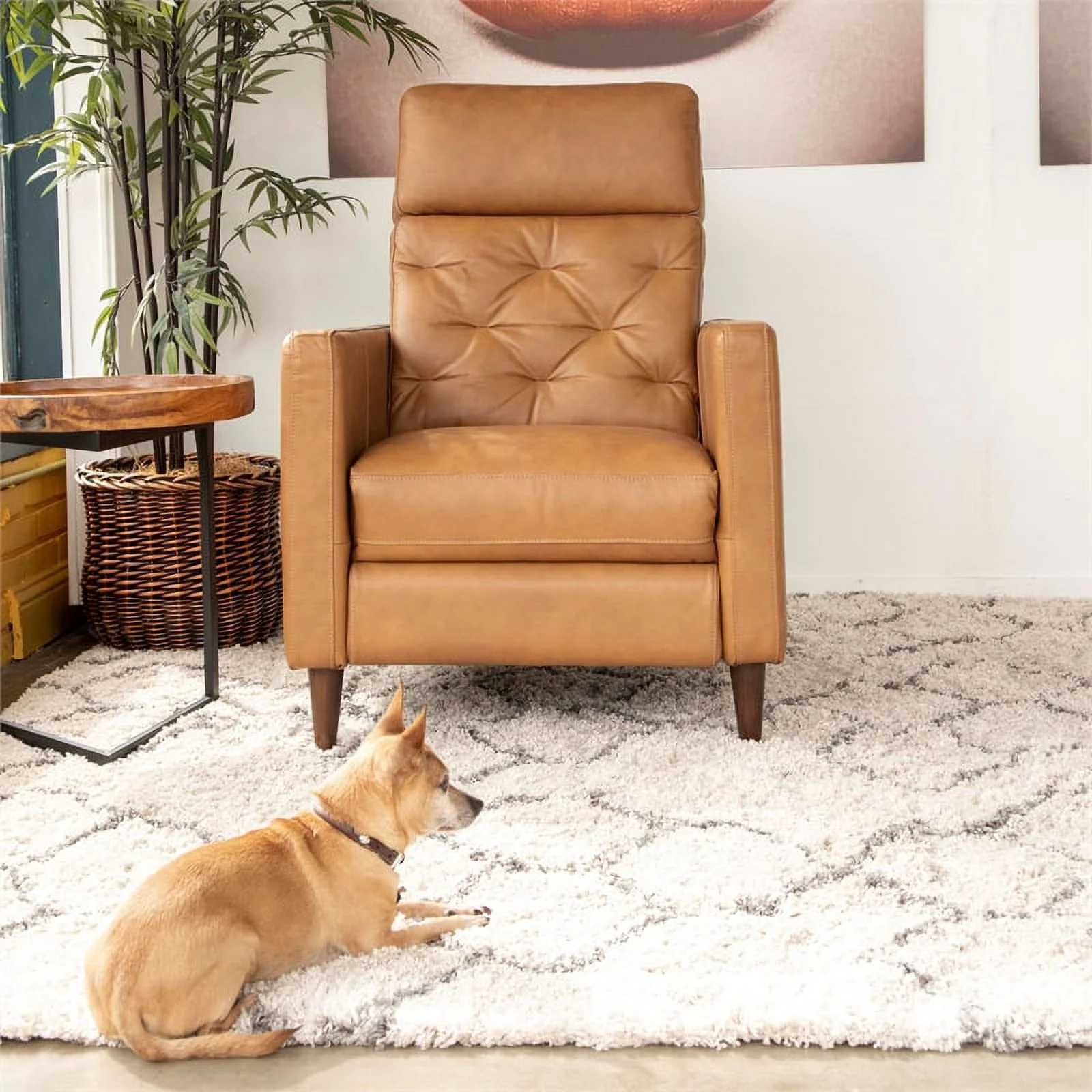 Felina Mid-Century Modern Tight Back Genuine Leather Recliner Chair in Tan