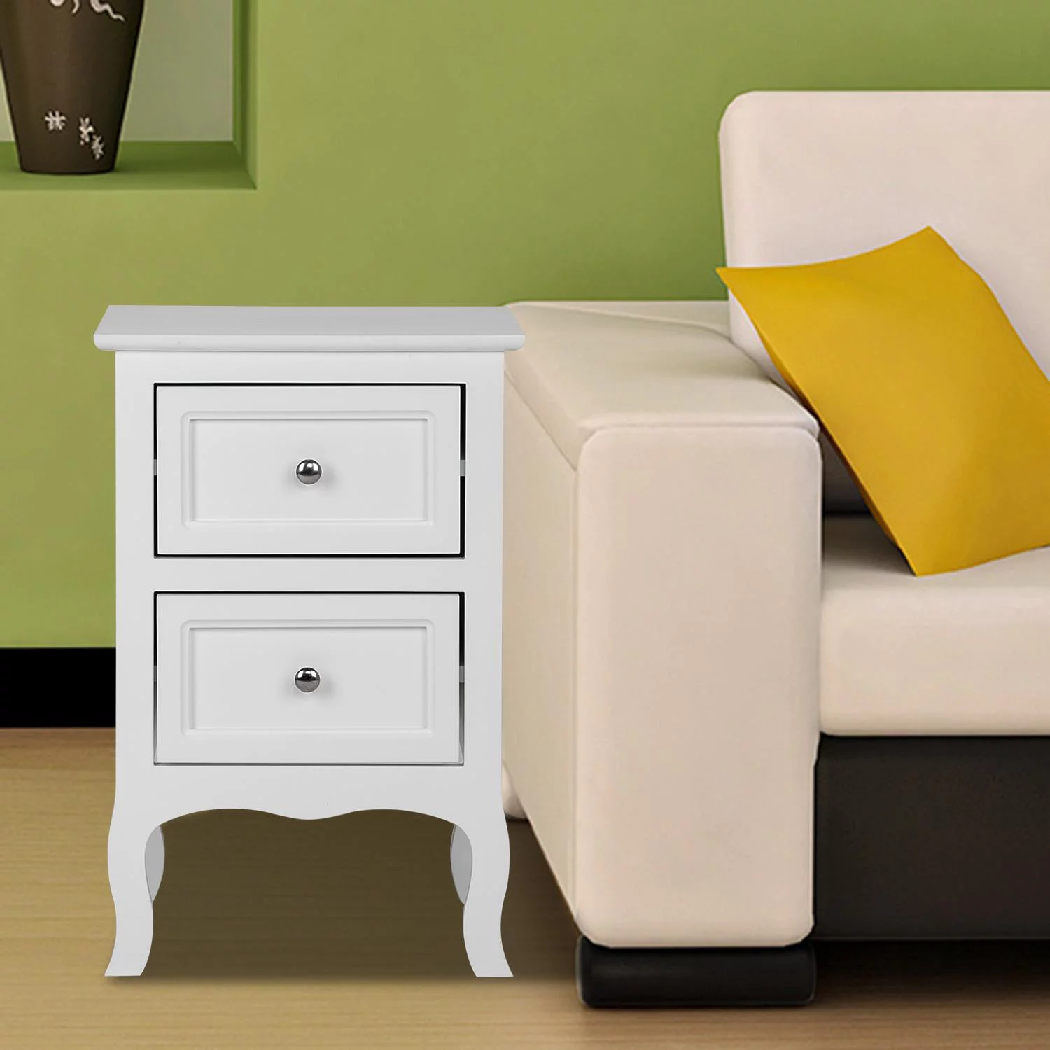 Zimtown 2 PCS Night Stand with Drawer,Wood Bedside End Table Organizer/Accent Table,Bedroom White Night Table,White