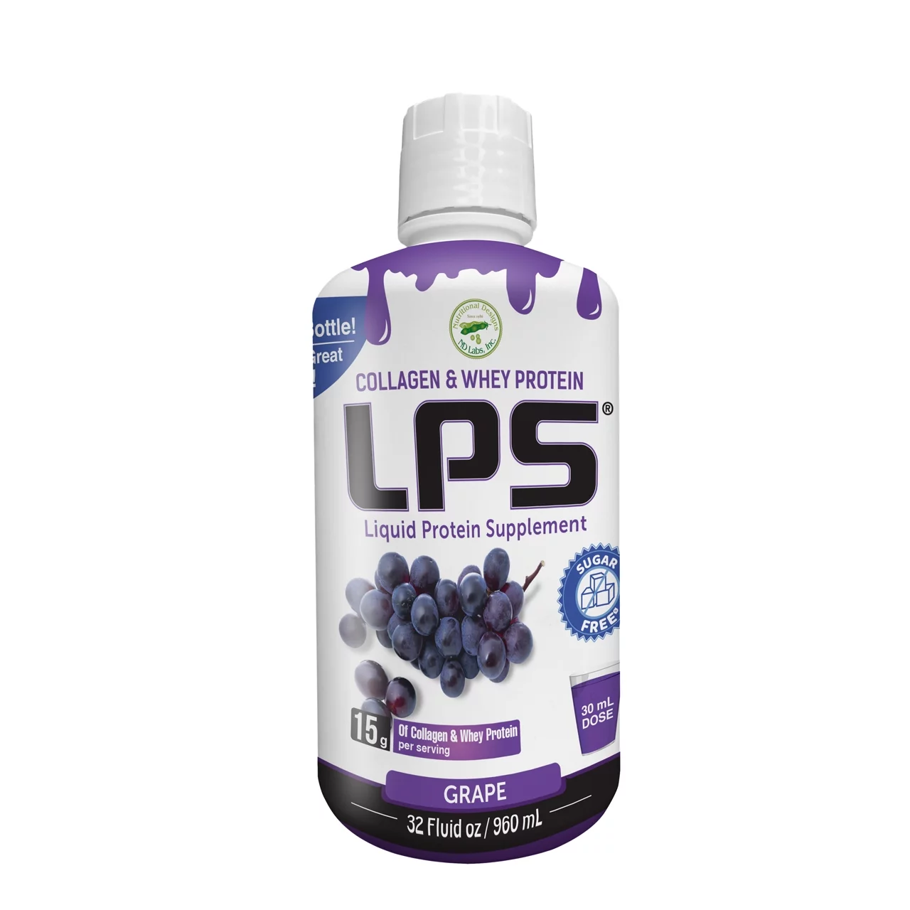 LPS Sugar-Free Collagen & Whey Liquid Protein Supplement by Nutritional Designs, 15g Protein/oz, Grape Flavor
