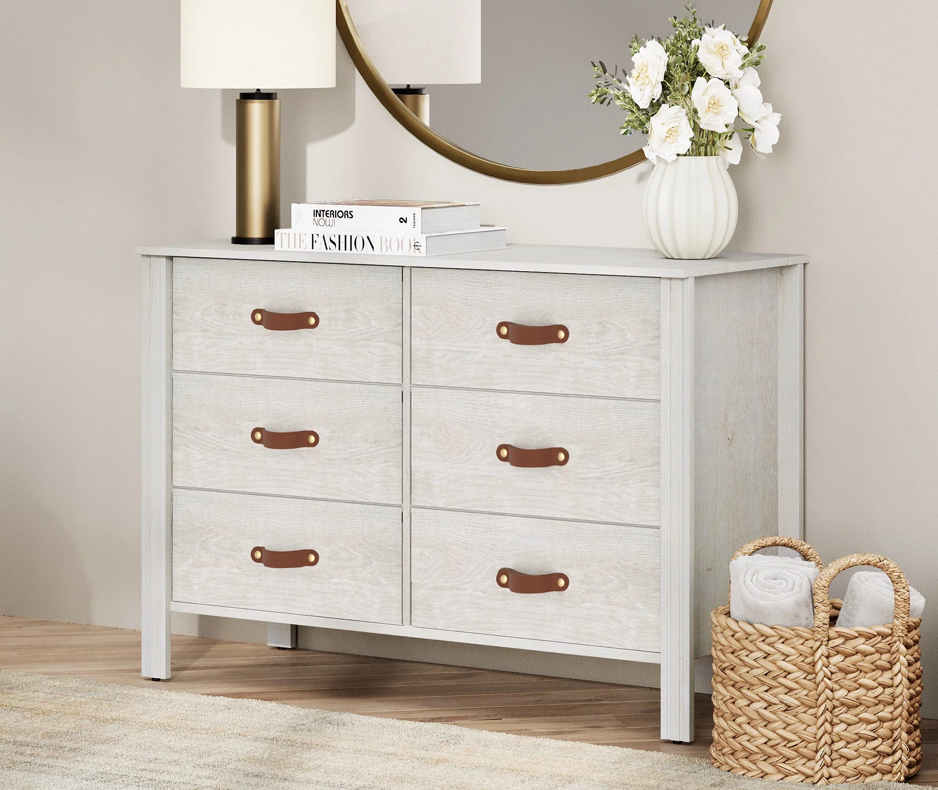 White 6 Drawer Dresser for Bedroom, Wood Dresser Kids Dresser, Storage Cabinet for Living Room, Hallway
