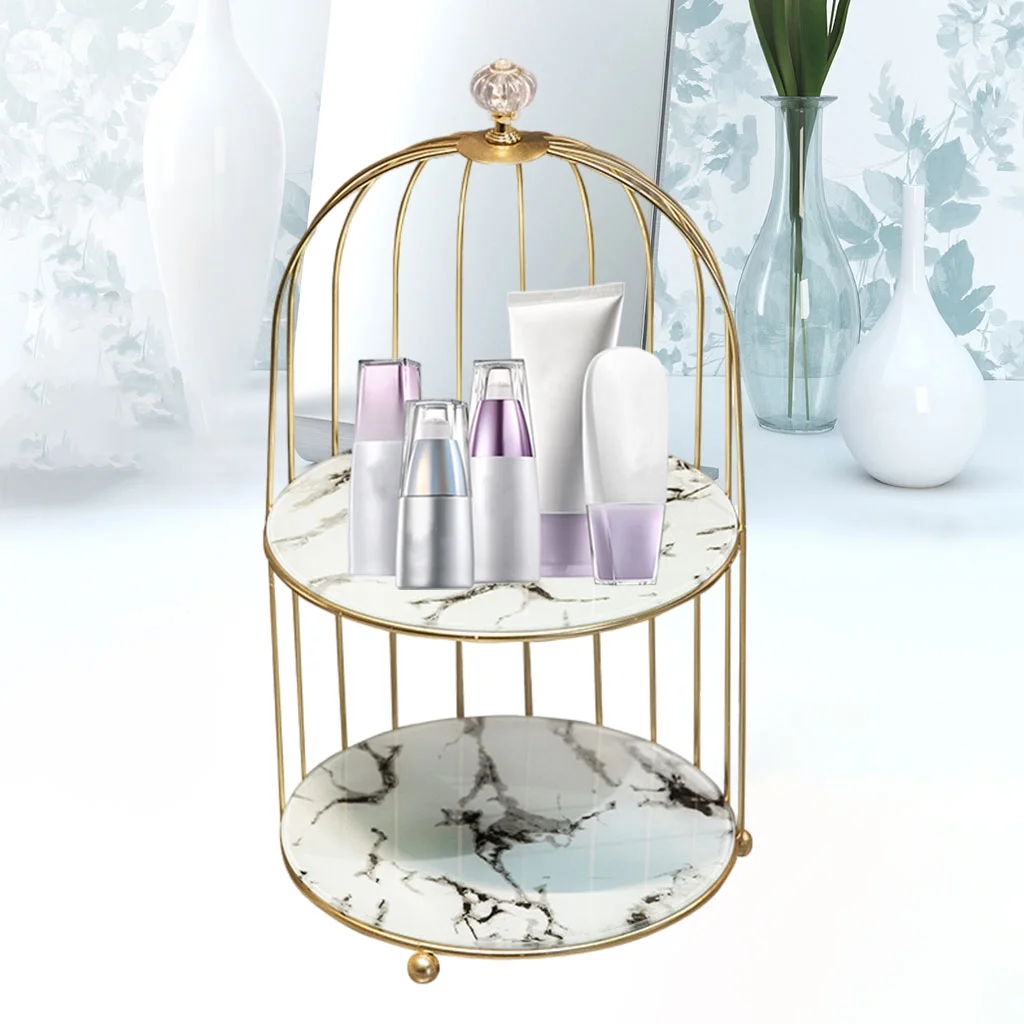 Iron Wire Cosmetic Cage Makeup Organizer Storage Holder Perfume Bottle Shelf Stand Skincare Products Tabletop Organizer - 2 Tier