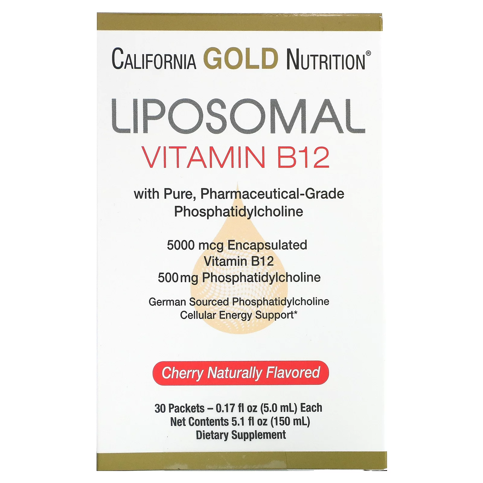 California Gold Nutrition Liposomal Vitamin B12, 30 Packets, 0.17 fl oz  (5 ml) Each
