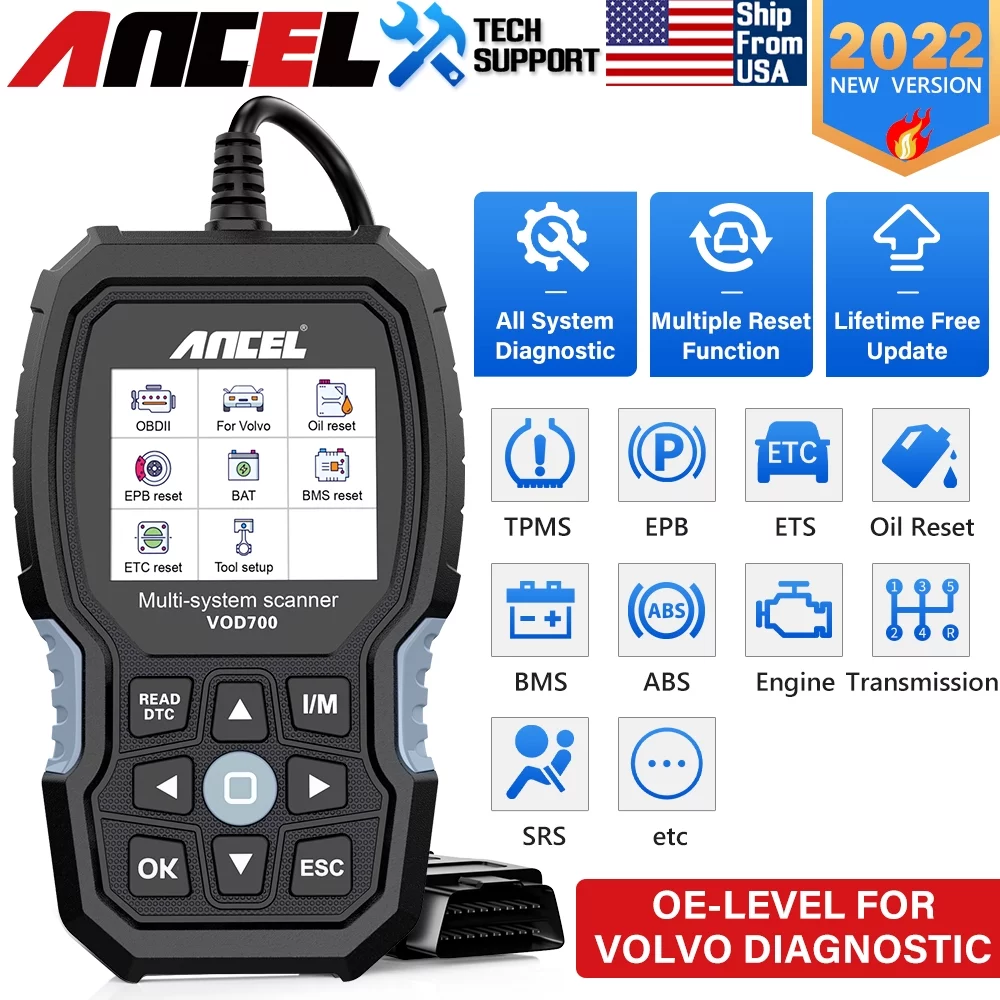 ANCEL VOD700 OBD2 Scanner for Volvo Vehicles Scan Full Systems Oil BMS EPB Reset ABS Bleeding Maintenance Service Car Code Reader Volvo Automotive Diagnostic Tool OBD Scanner Full OBDII Functions