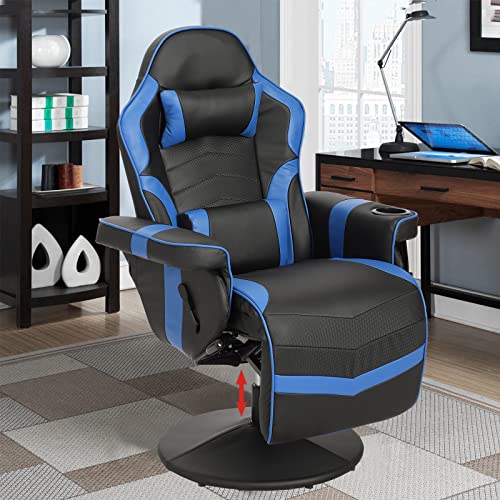 Massage Video Gaming Recliner Chair - Ergonomic Backrest & Seat Height Adjustment Swivel Recliner - PU Leather High Back Computer Office Chair with Cupholder, Headrest, Lumbar Support, Footrest