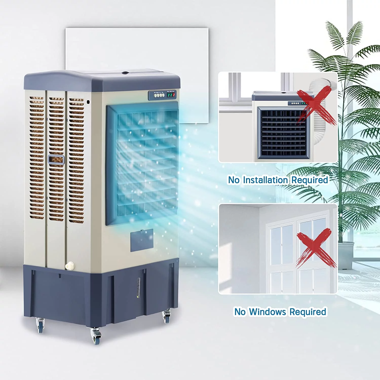 Evaporative Cooler,3531 CFM Portable Air Conditioner Evaporative Air Cooler Swamp Cooler Cooling Fan with 10.6-Gallons Big Water Tank,2 Ice Box,3 Speeds,Outdoor AC Unit for Outdoor Indoor Use