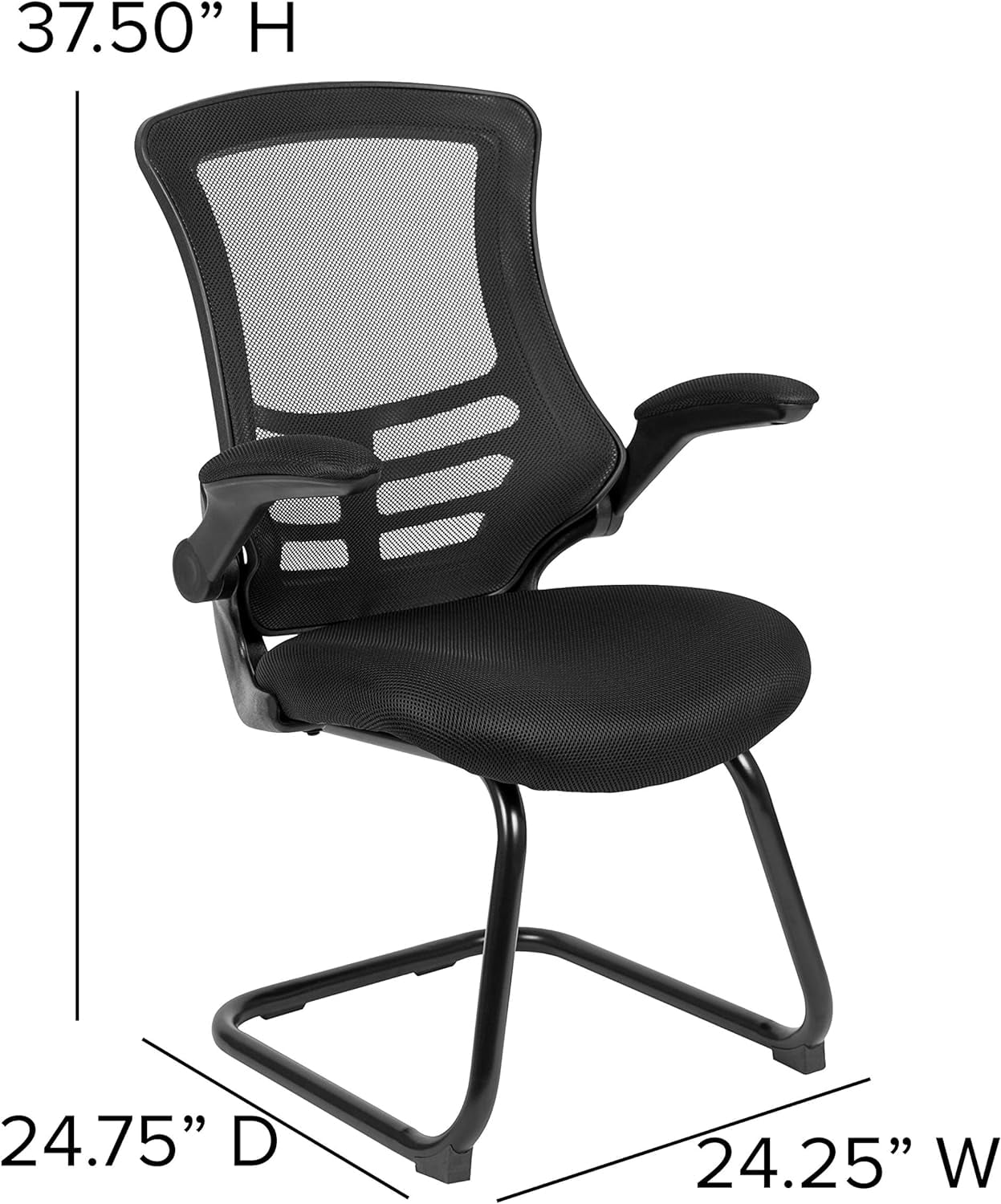 Black Mesh Sled Base Side Reception Chair With -Up Arms-Office Waiting Room