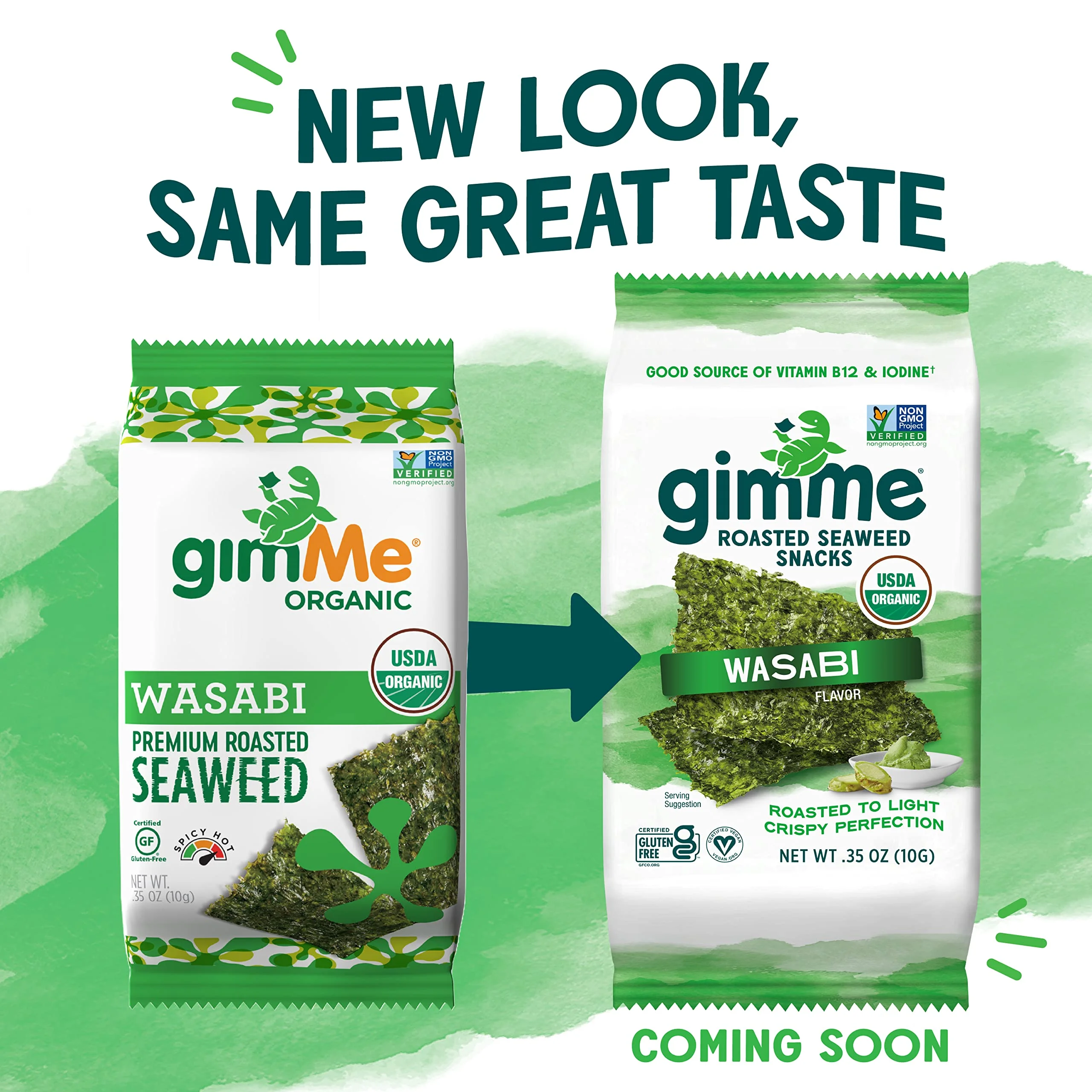 gimMe - Wasabi - 12 Count Sharing Size - Organic Roasted Seaweed Sheets - Keto, Vegan, Gluten Free - Great Source of Iodine & Omega 3s - Healthy On-The-Go Snack for Kids & Adults