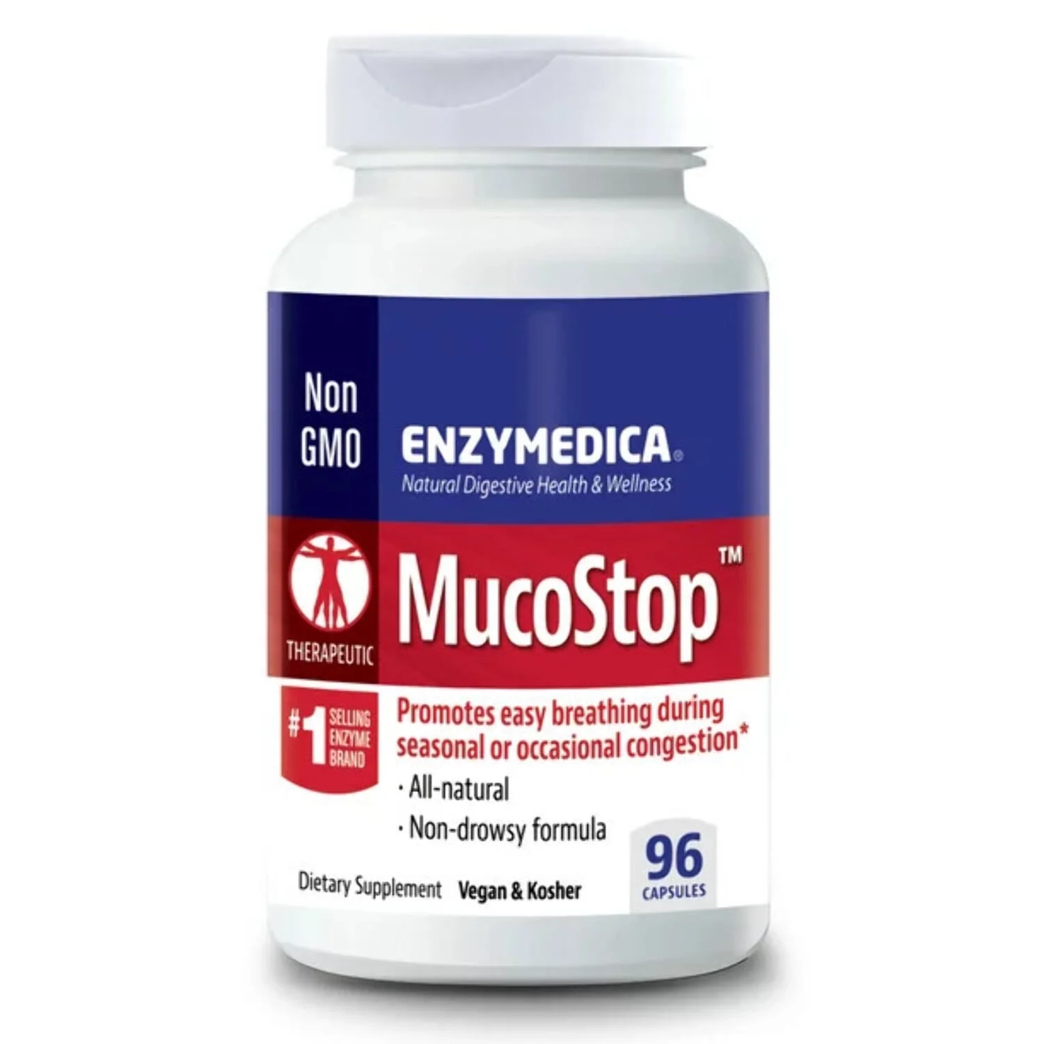 Enzymedica, MucoStop, Non-Drowsy Enzyme Support for Congestion Relief, 96 Capsules