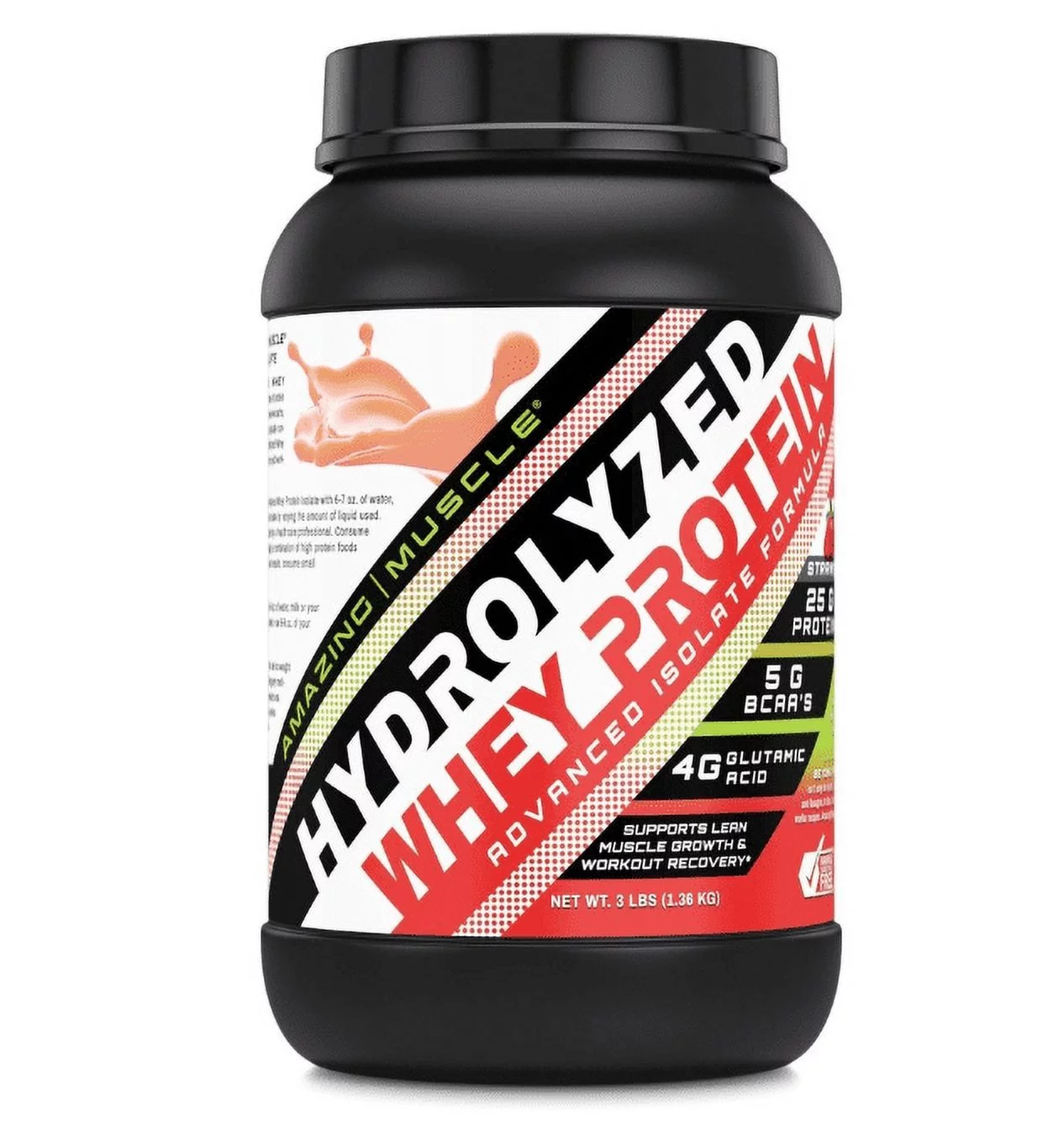 Amazing Muscle Hydrolyzed Whey Protein Isolate - Strawberry Flavor - 3 Lbs