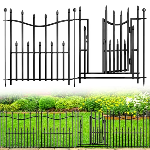 8 Panels No Dig Decorative Garden Fence, 40in(H)×17.6ft(L) Heavy-Duty Rustproof Metal Panels, Outdoor Dog Barrier for Yard & Patio, Landscape, Border| Portable Temporary Fencing