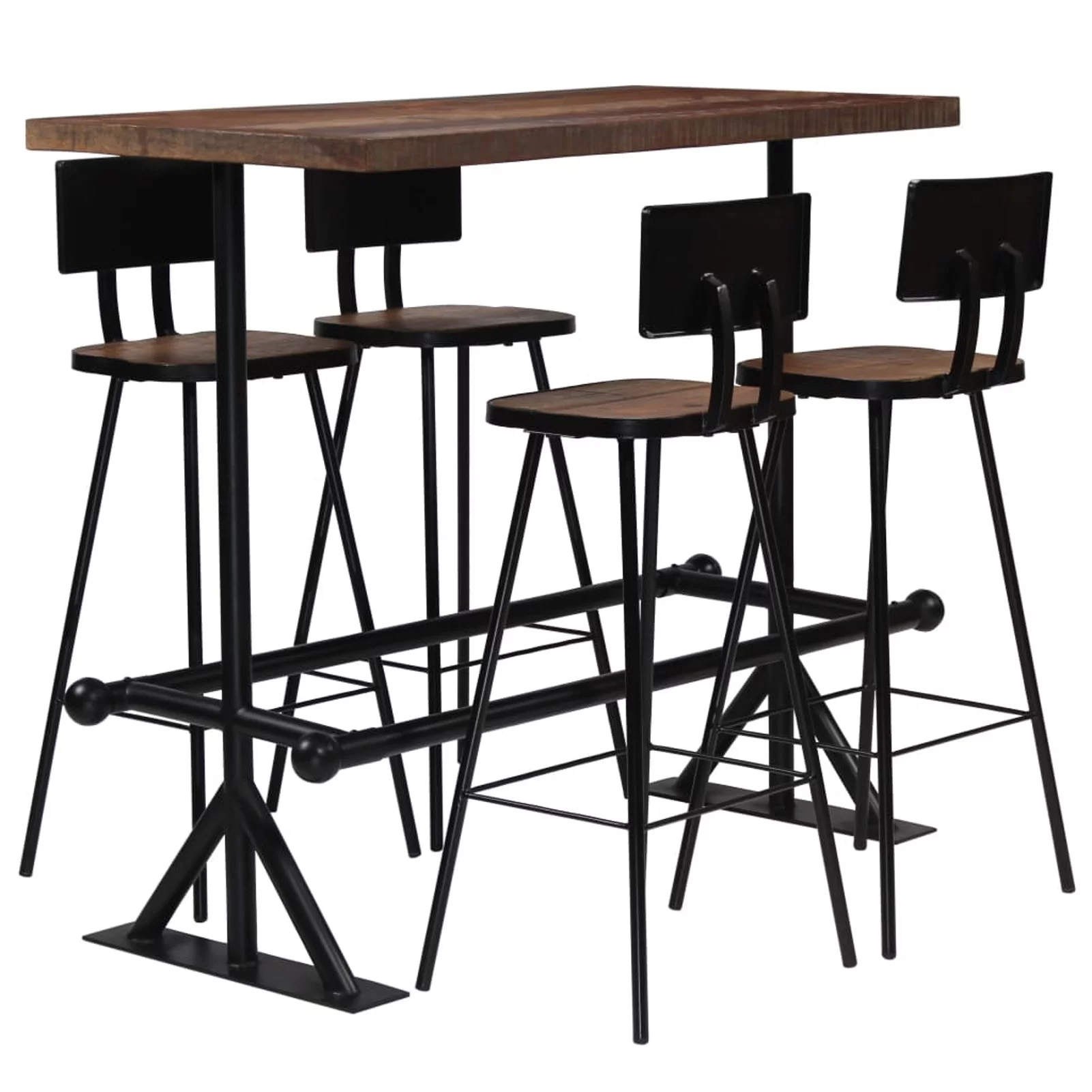 Dcenta 5 Piece Bar Set Reclaimed Wood Tabletop Table with 4 Bar Stool Chairs Steel Frame for Dining Room, Bistro, Pub, Restaurant, Home Furniture