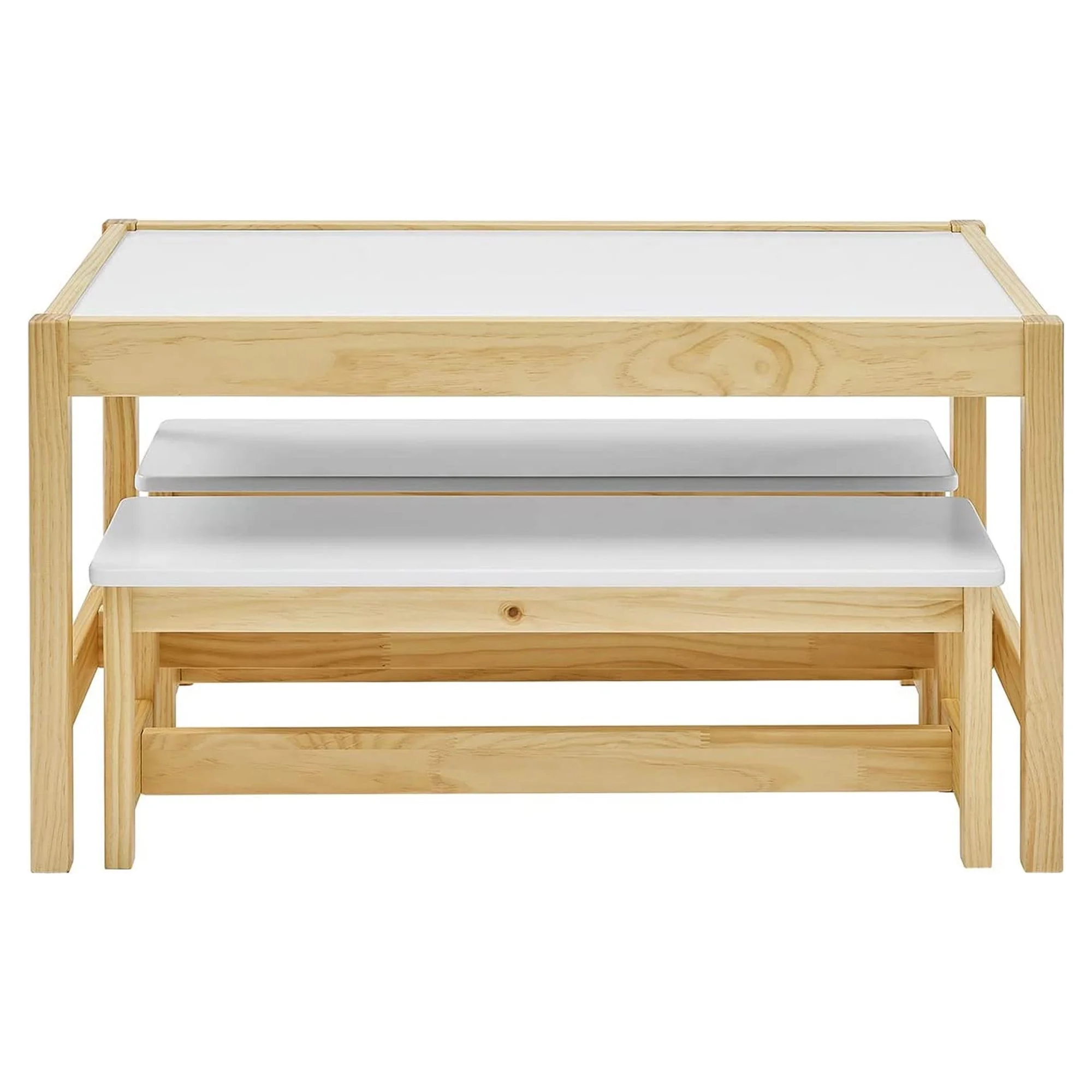 MUSEHOMEINC Wooden 3 In 1 Kids Toddlers Play Table and Bench Chair Set