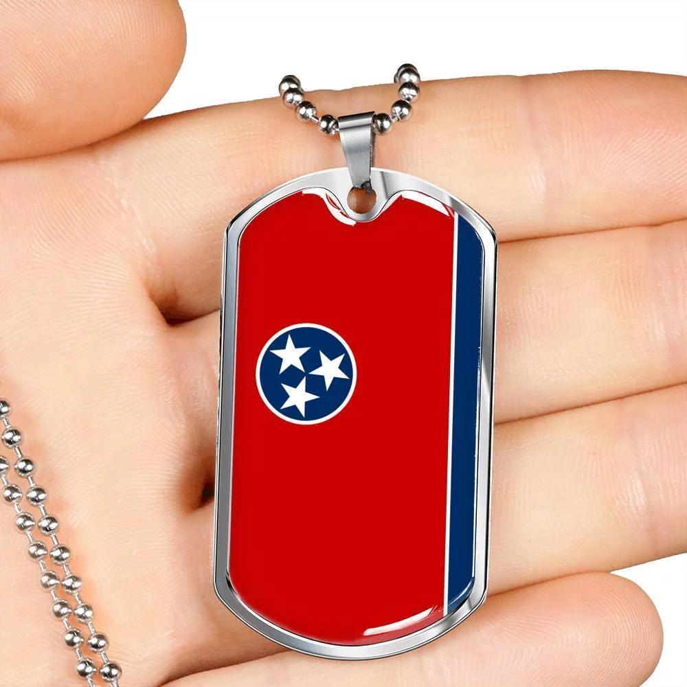 Tennessee Flag Pendant Stainless Steel or 18k Gold Dog Tag Necklace 24
