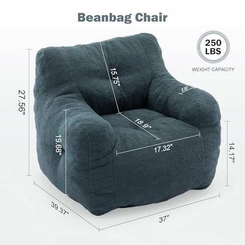 INMOZATA 3FT Bean Bag Chair for Adult Teens Kids(with Filler) Furniture - Soft Teddy Fabric Lazy Sofa Chair - Bean Bag Lounger Accent Chairs for Living Room Bedroom Dorm Room (Ivory)