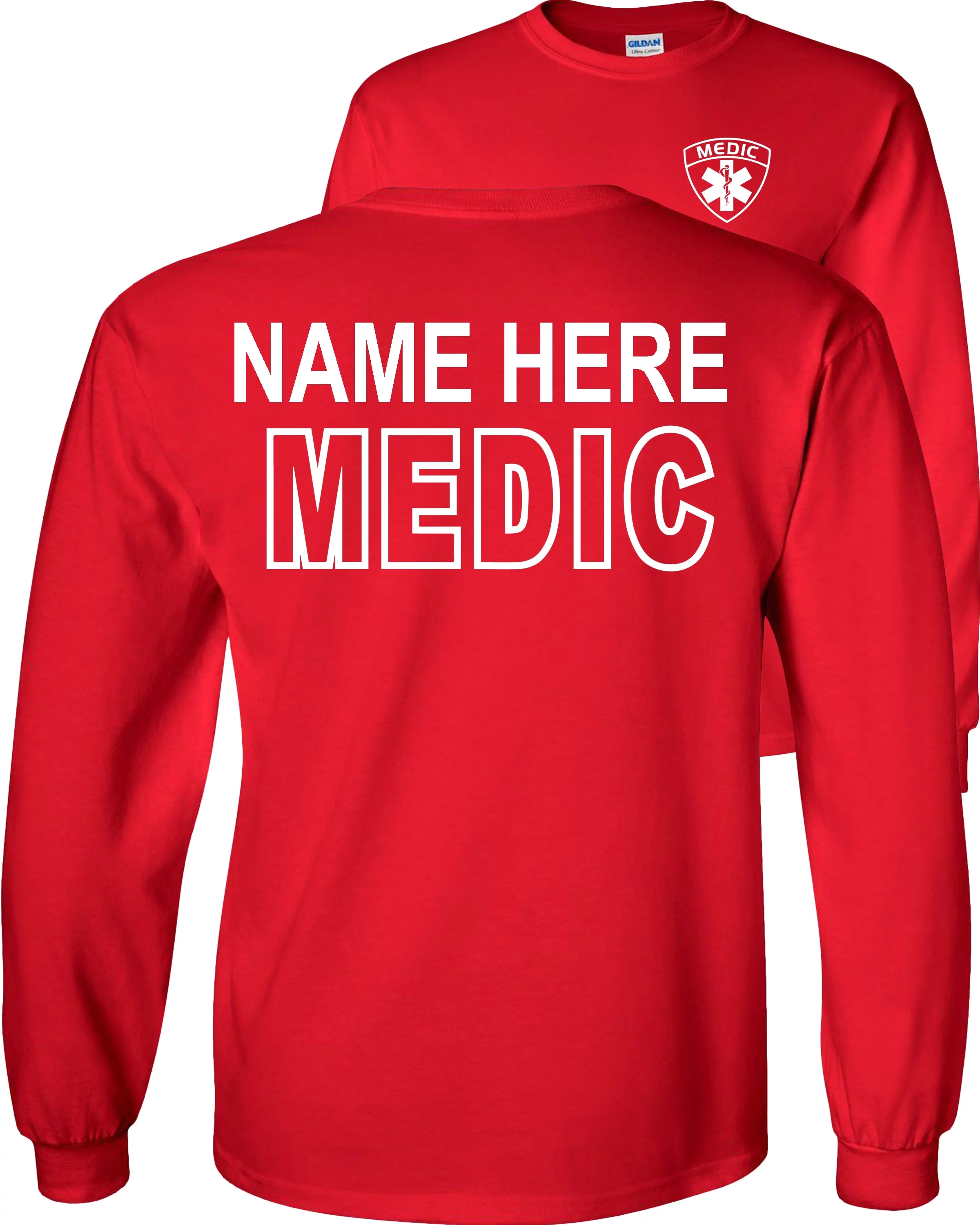 Fair Game Custom Medic Long Sleeve Shirt Emergency Medical Personalized Graphic Tee-Red-3x