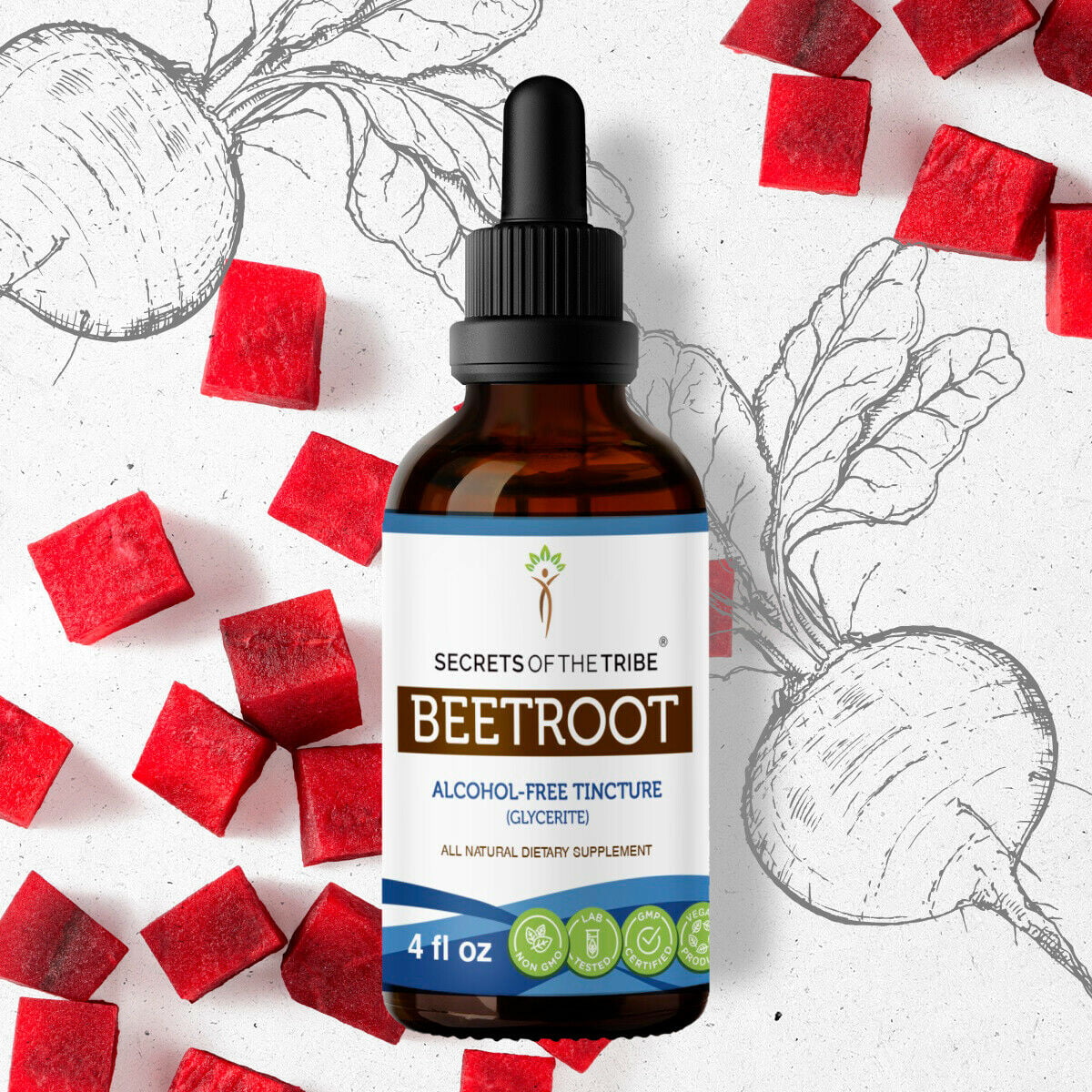 Beetroot Tincture Alcohol-FREE Extract, Organic Beetroot (Beta Vulgaris) Dried Root 4 fl oz