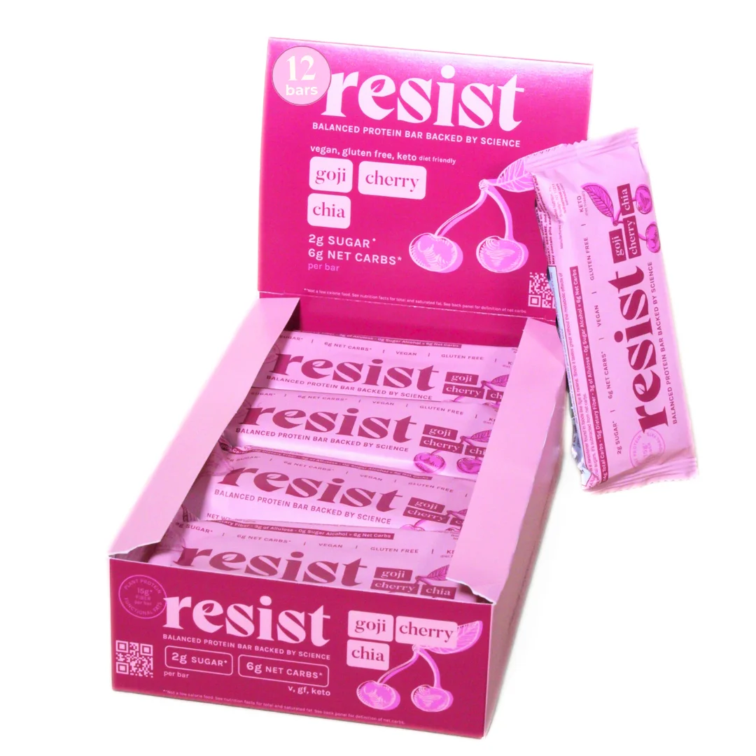 Resist Nutrition - Goji Cherry Chia Low Glycemic Protein Bars (12 Count)