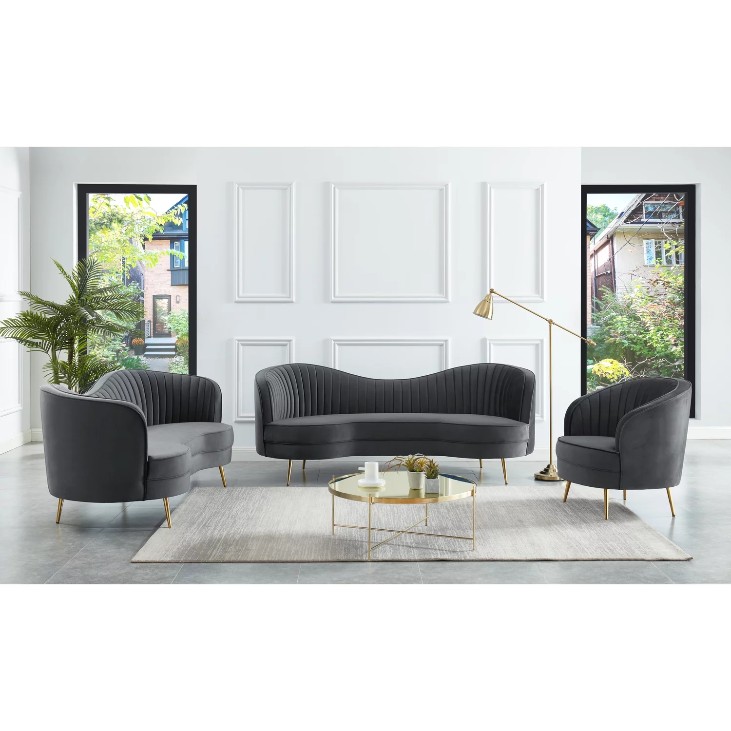 Best Master Furniture Wallace Modern Velvet Loveseat in Gray