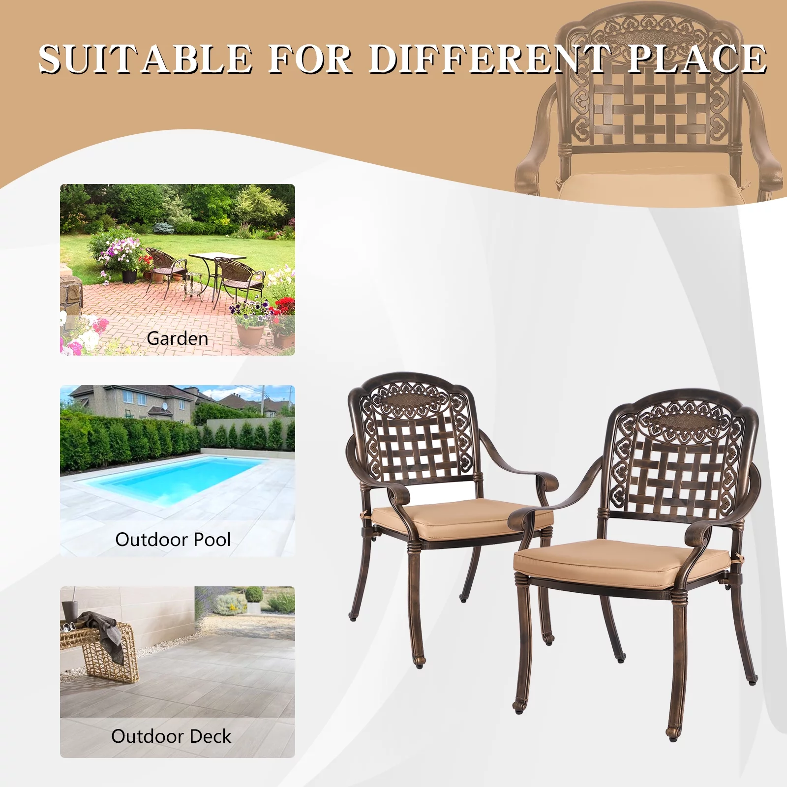 Haverchair 2 Piece Outdoor Bistro Dining Chair Set Cast Aluminum Dining Chairs