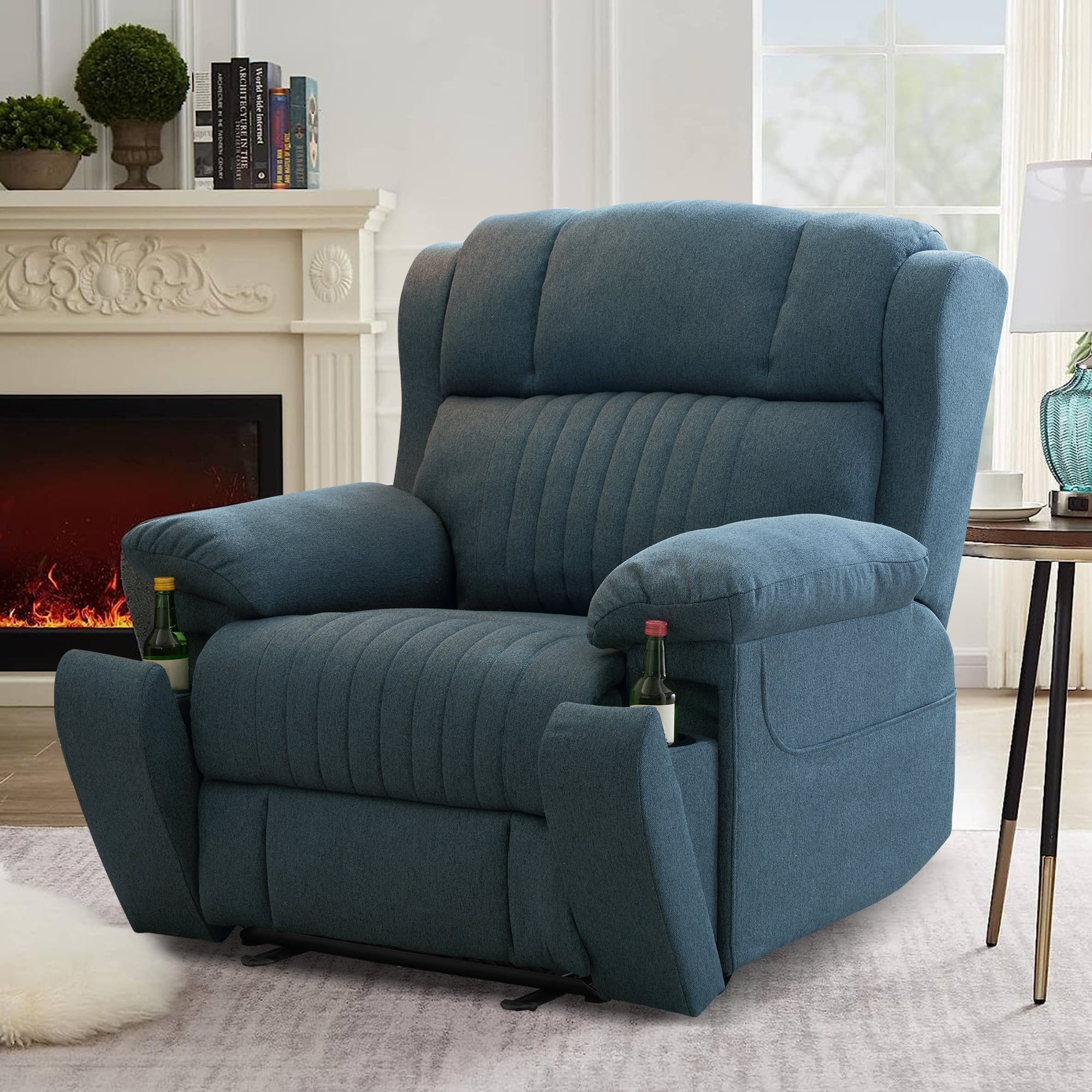 LVUYOYO Electric Power Recliner Chair, Reclining Chair with Heat and Massage, Position Recliner up to 350 Lbs,2 Cup Holders, USB Ports, 2 Side Pockets,Blue