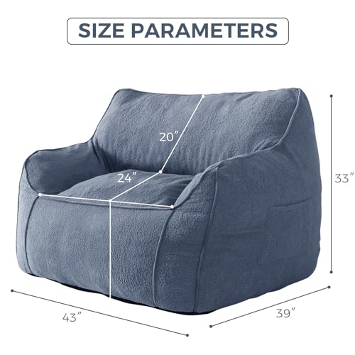 MAXYOYO Giant Bean Bag Chair for Adults, Stuffed Living Room Bean Bag Chair with Armrest, Large Fluffy Bean Bag Sofa with Filler, Accent Chair Sofa Floor Chair with Pocket for Dorm Reading, Beige