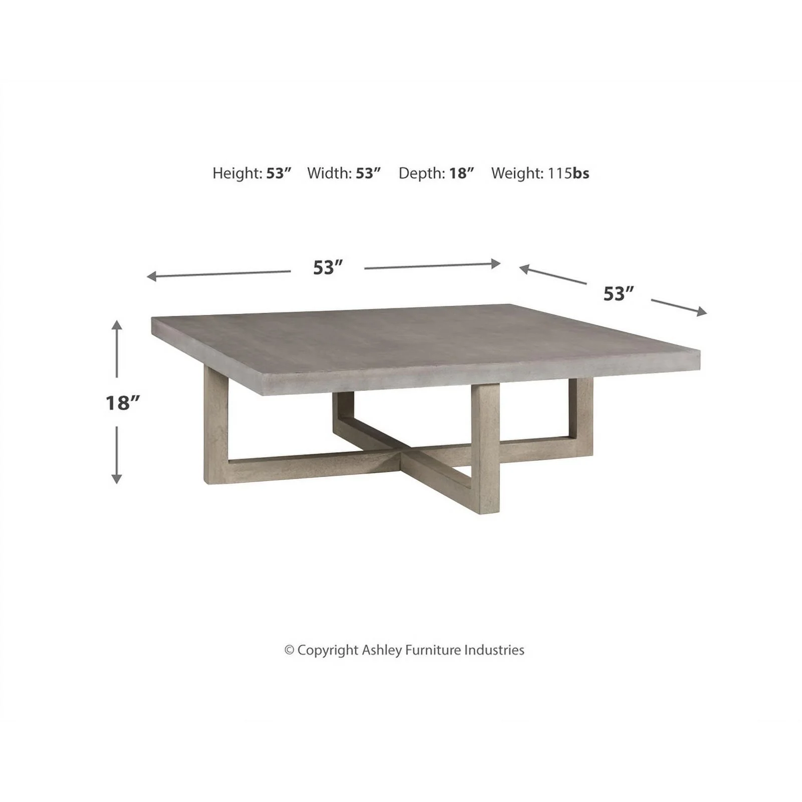 Ashley Furniture Lockthorne Square Wood Coffee Table in Light Gray Washed