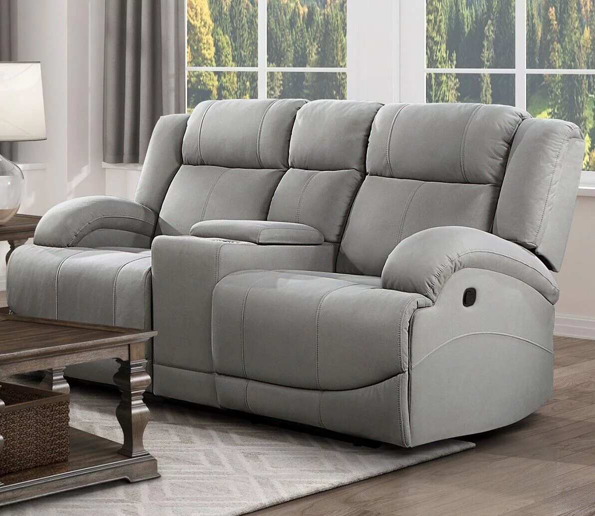 Gray Color Polished Microfiber Upholstered Reclining Sofa Set 2pc Sofa Console Loveseat Modern Living Room