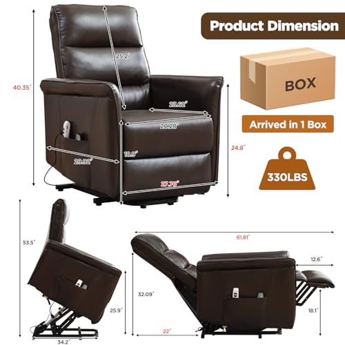 MANBUR Power Lift Recliner with Vibration and Lumbar Heat, Electric Power Lift Chair Recliner Chair, Home Theater Seating RV Recliner Living Room Chair with Side Pockets, LED Light, USB Port(Beige)