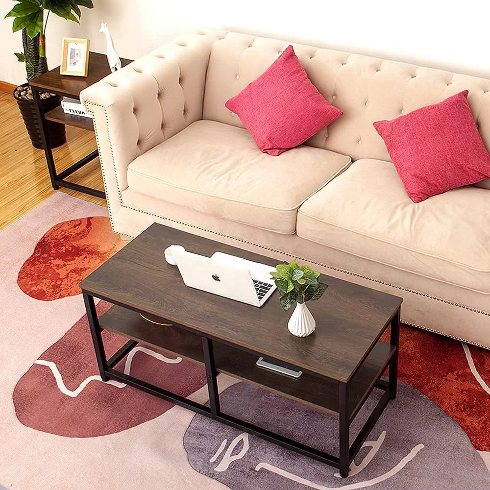 Modern Simple Study 47'' Industrial Office Desk for Home Office and Dining Room, Rustic Brown with black frame