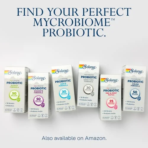 SOLARAY Mycrobiome Probiotic Adult 50 Plus Formula, Probiotics for Women and Men, Healthy Digestion, Metabolism, Energy, Colon and Urinary Tract Support, 30 Billion CFU, 30 Servings, 30 VegCaps
