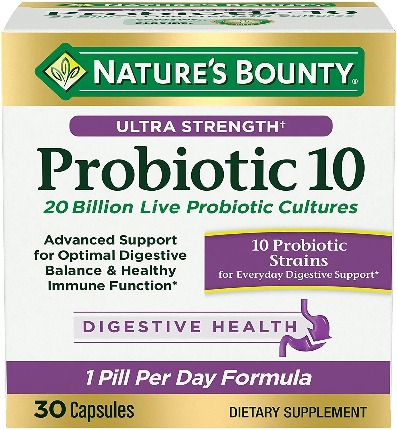 Nature's Bounty Ultra Strength Probiotic 10 Capsules for Digestive Health, 30 Count - Pack of 6