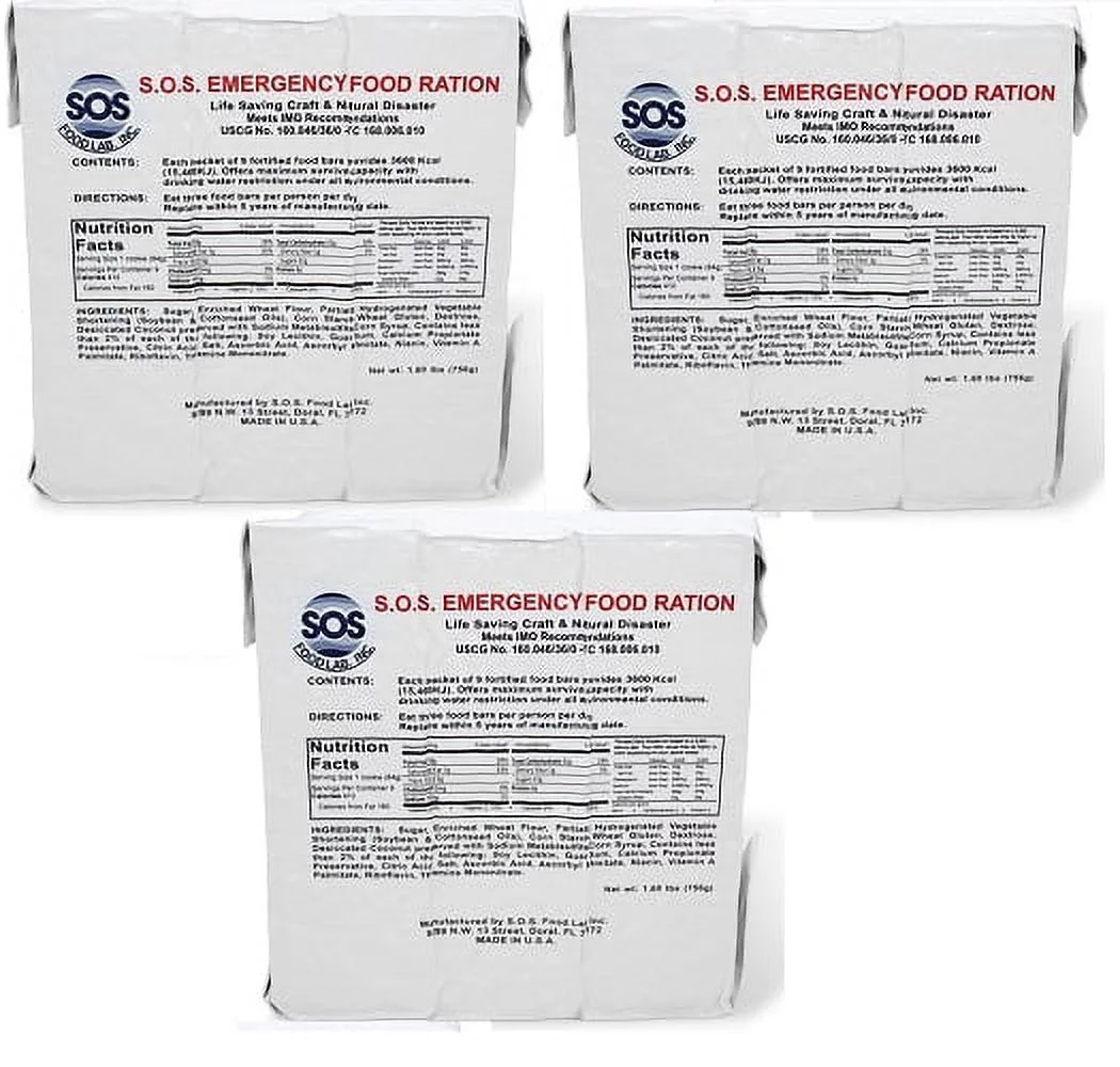 (3)SOS Rations EMERGENCY Earthquake 3600 Calorie Food Bar Survival 3 Day 72 Hour