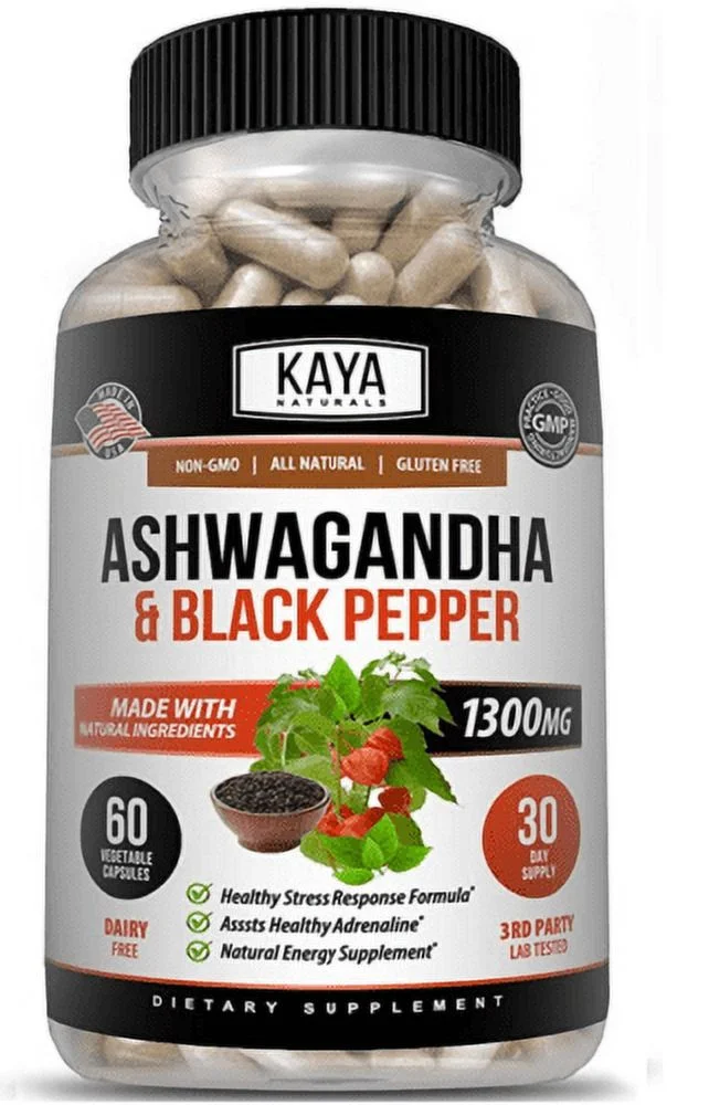 Organic Ashwagandha Capsules 1300mg Supplement 60 capsules