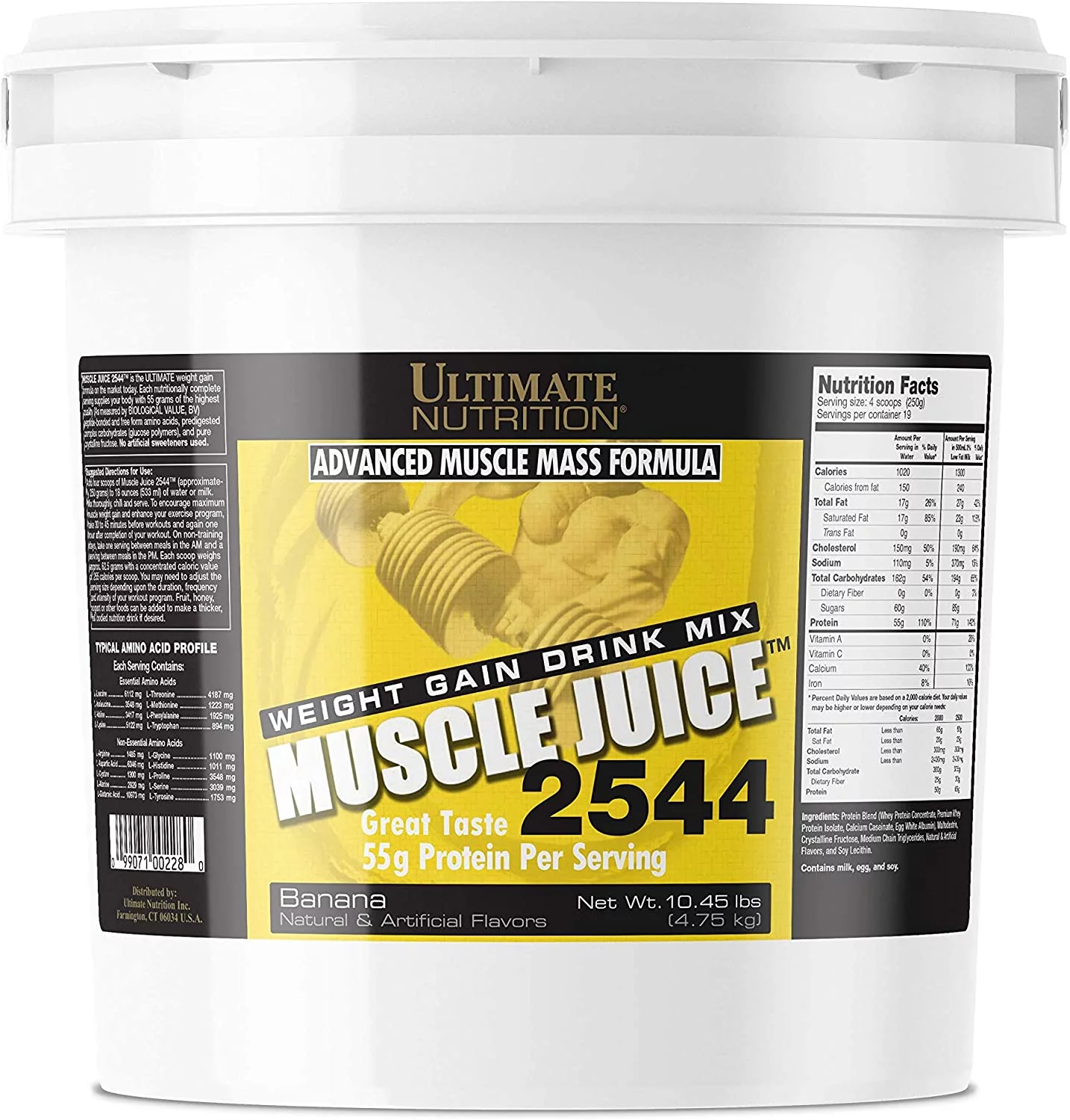 Ultimate Nutrition Muscle Juice 2544, Lean Muscle Mass Classic Gainer, Weight Gain Drink Mix, Blend of Whey Protein Concentrate, Whey Protein Isolate , 10.45 Pounds, Banana