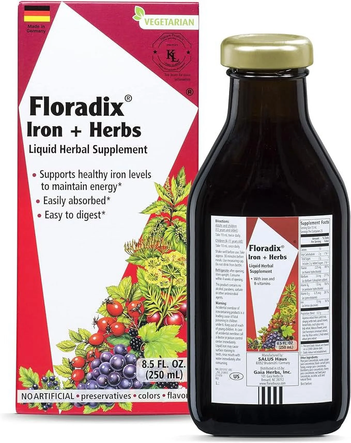 Floradix Iron And Herbs Liquid Extract, 8.5 Oz, 3 Pack