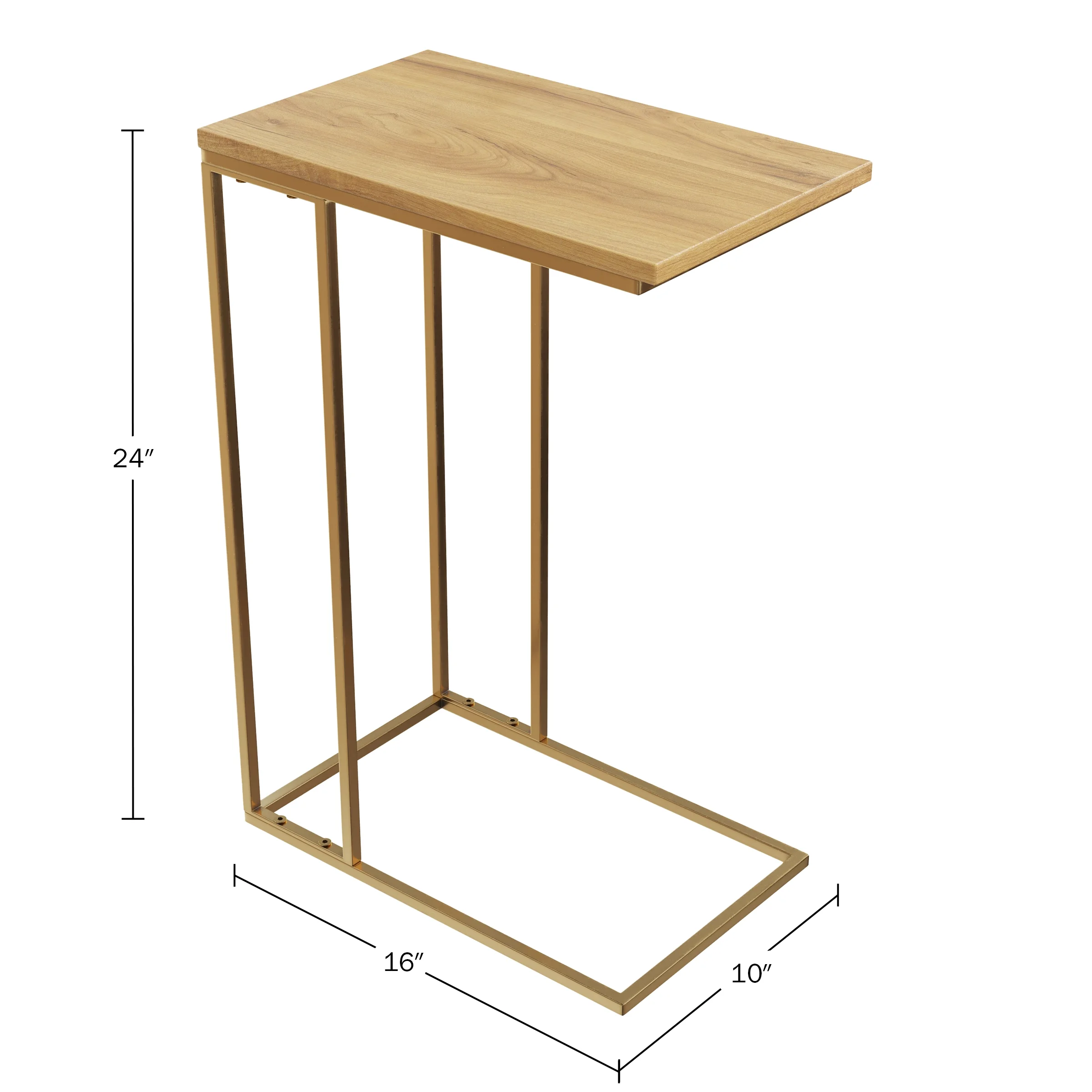 Lavish Home - C-Shaped Mango Wood End Table with Gold Iron Frame