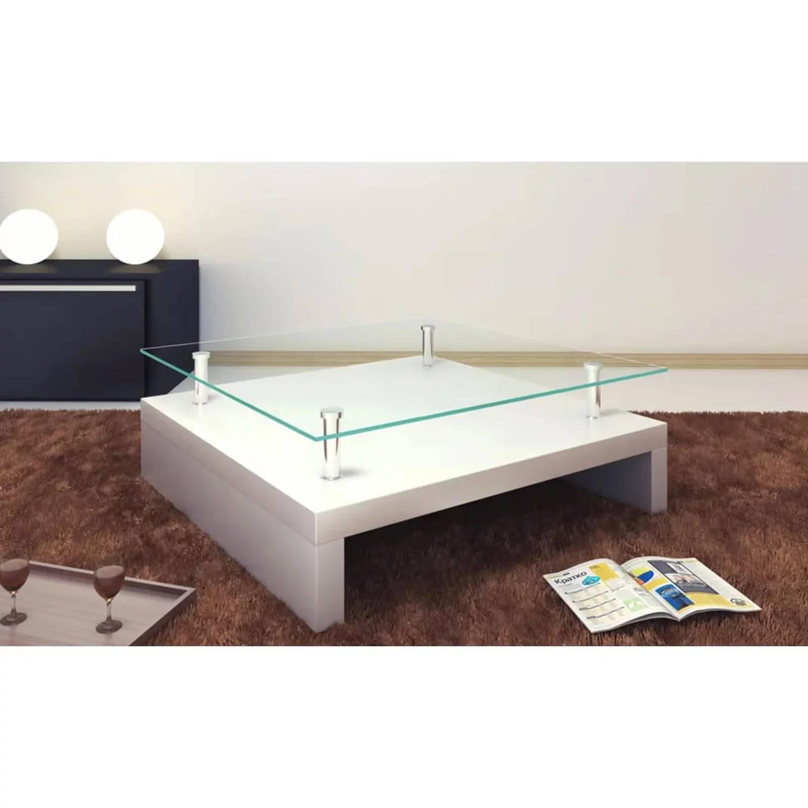 Gecheer Coffee Table with Glass  White